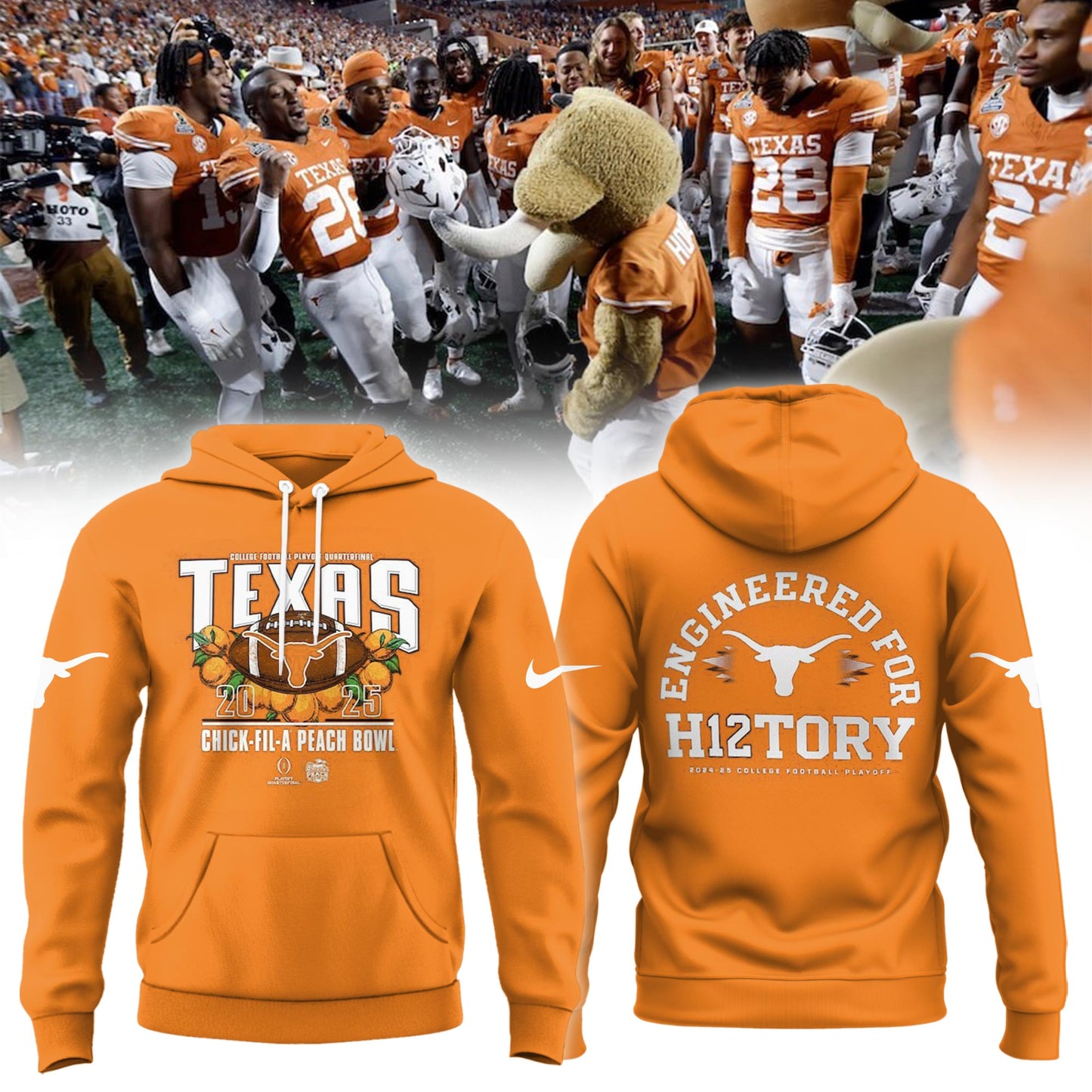 2025 Texas Longhorns Premium Merch - Texas Longhorns 2025 Chick-fil-A Peach Bowl Champions Limited Orange Hoodie - Unique Gift For Texas Longhorns Fan V2