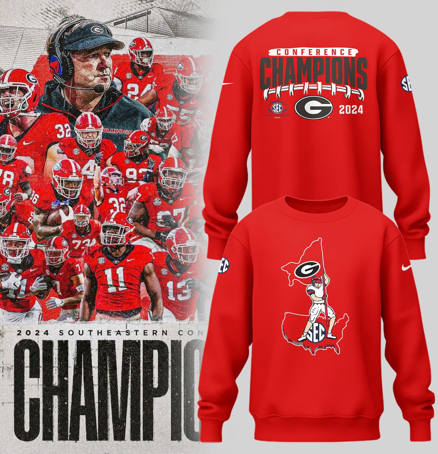 Premium Georgia Bulldogs Gear - Special New Georgia Bulldogs Champions Sweatshirt - Dawg Nation Red Shirt