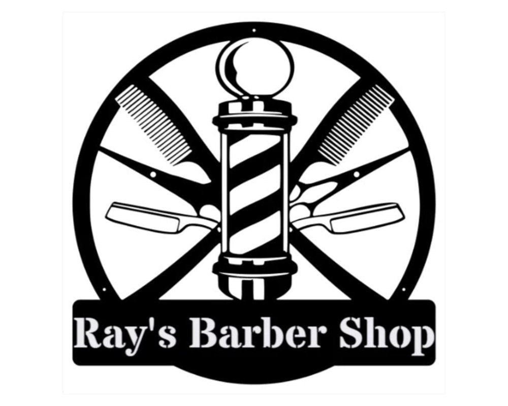 Classic Barber Shop Sign Metal Wall Art, Ray's Barber Shop Metal Name Sign Wall Art, Hair Salon Wall Art, Barber Shop Decor,1