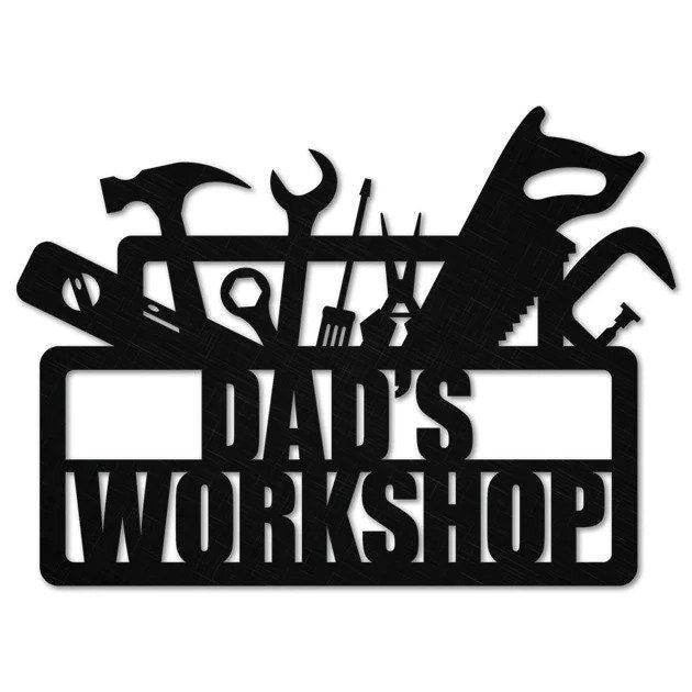 Dad's Workshop Sign, Personalized Metal Garage Sign Custom Name Garage Location Metal Wall Art, Handyman Carpenter, Dad's Gift for Mechanic1