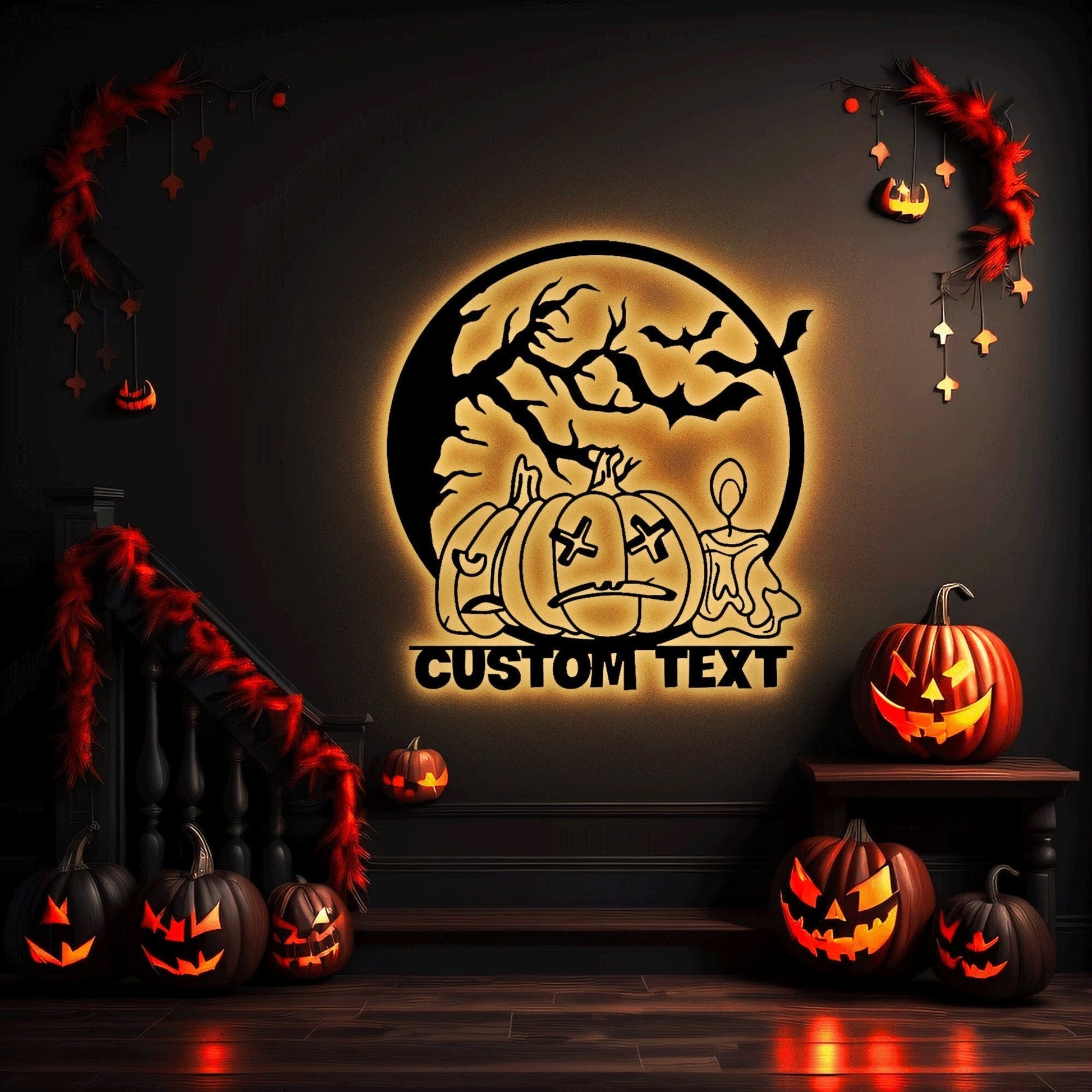 Custom Halloween Metal Wall Art Led Light, Happy Halloween Metal Light Sign Home Decor, Halloween Metal Sign, Halloween Themed Decor.1