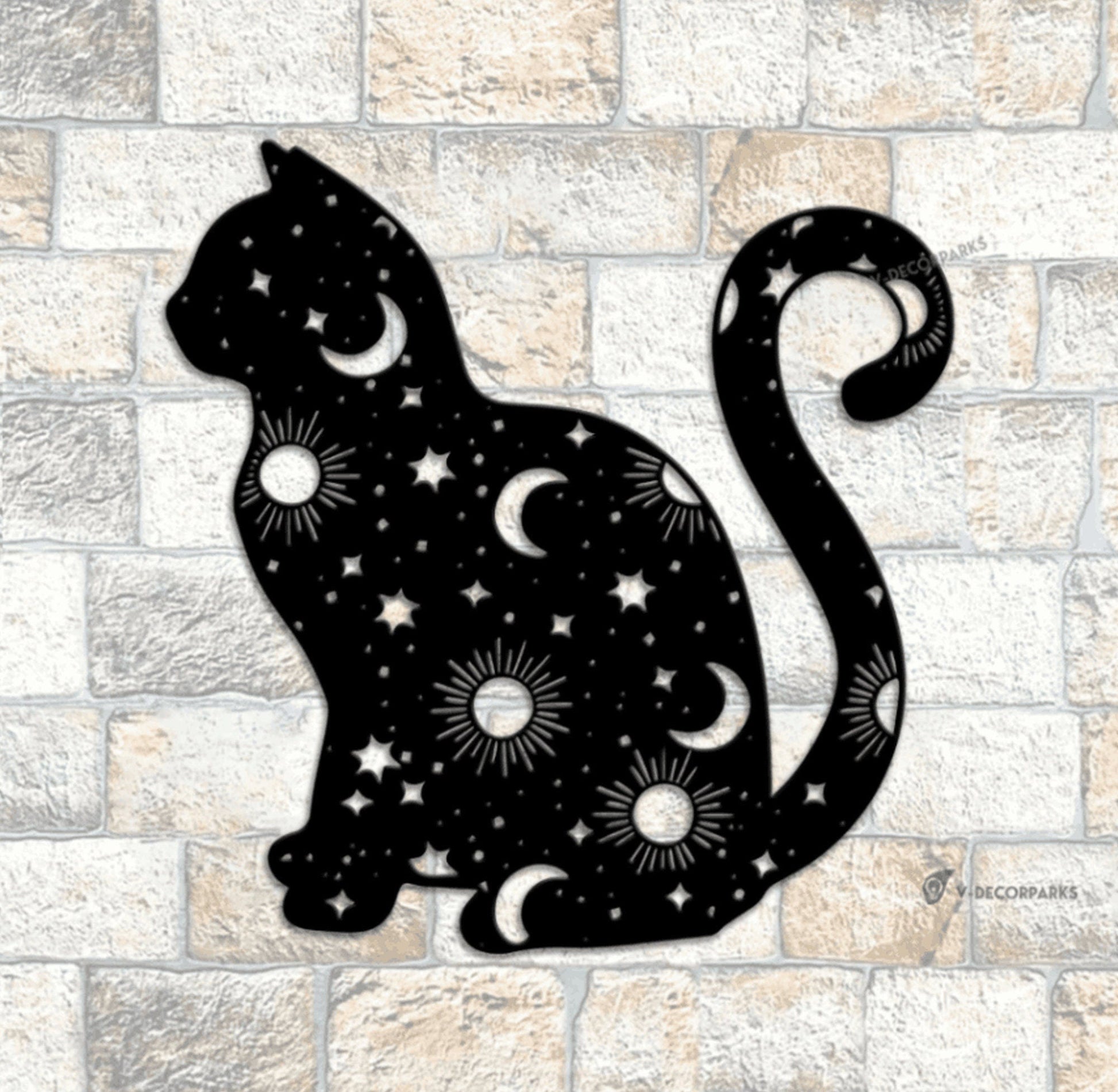 Cat Metal Sign With Led Lights, Cat And Moon Sign, Celestial Cat Decor, Moon Phase Mystical Celestial Boho Animal Crescent, Wall Decor.1