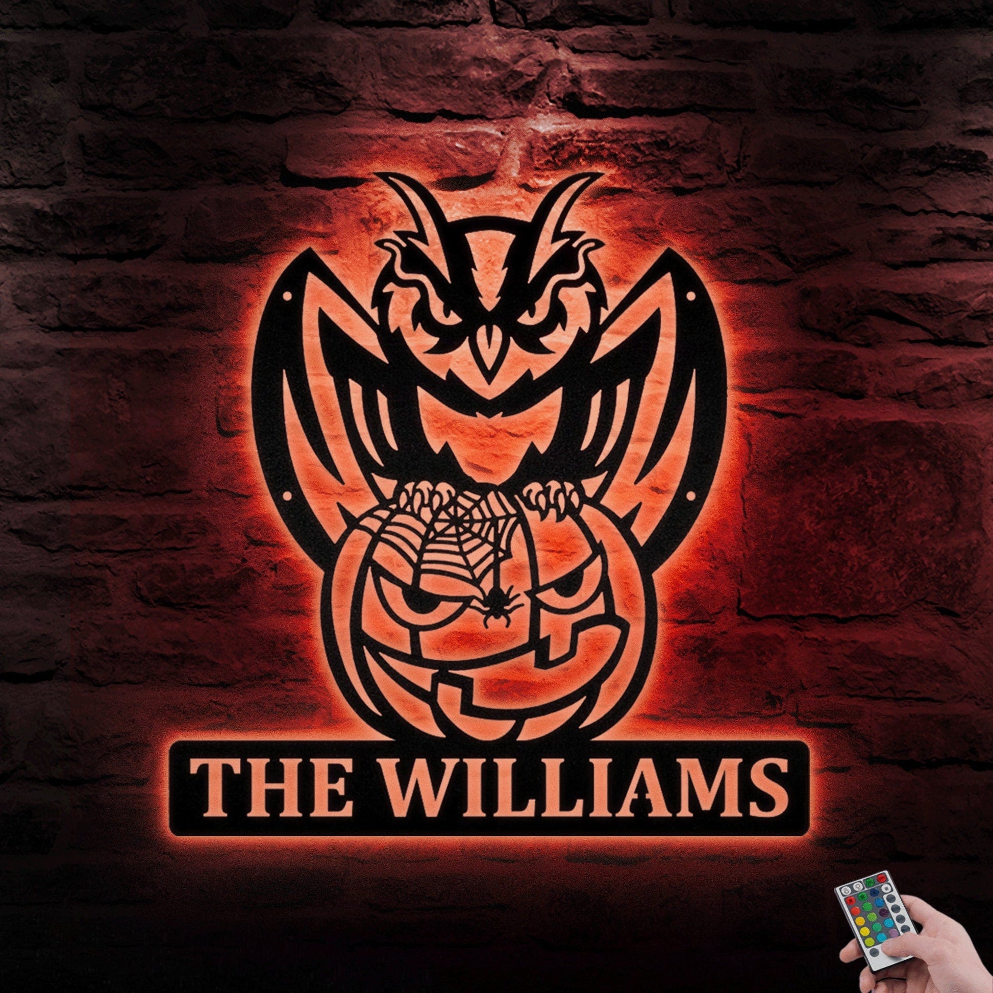 Owl Halloween Custom Name Metal Wall Art With LED, Halloween Decorations Outdoor, Halloween Home Decor, Halloween Gift, Cat With Owls & Bats1