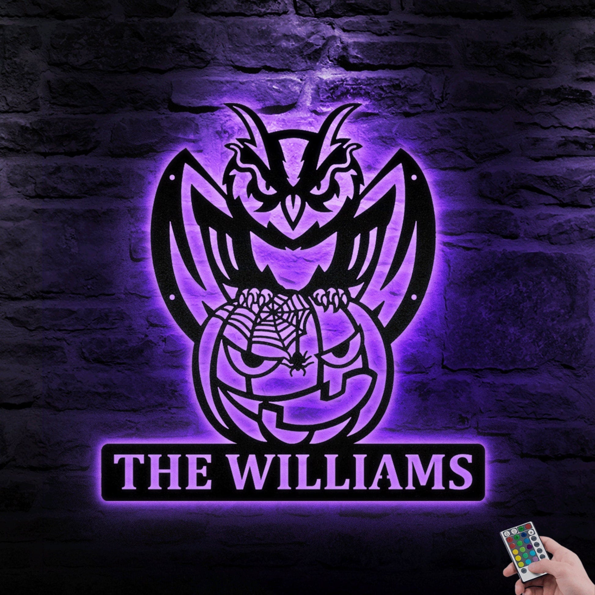 Owl Halloween Custom Name Metal Wall Art With LED, Halloween Decorations Outdoor, Halloween Home Decor, Halloween Gift, Cat With Owls & Bats1