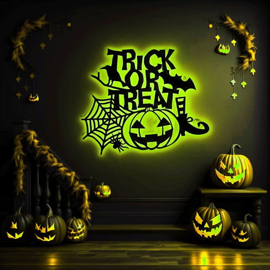 Trick or Treat Metal Wall Art with Perfect for Halloween Decor, Halloween Decorations Outdoor, Metal Halloween With LED, Halloween Gift