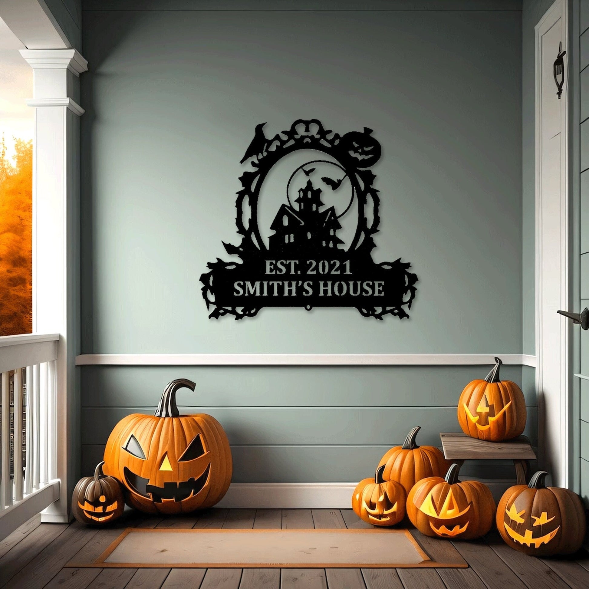 Halloween Themed Witch Castle Customized Metal Wall Art, Halloween Outdoor Perfect Gift, Metal Halloween With LED, Halloween Gift.1