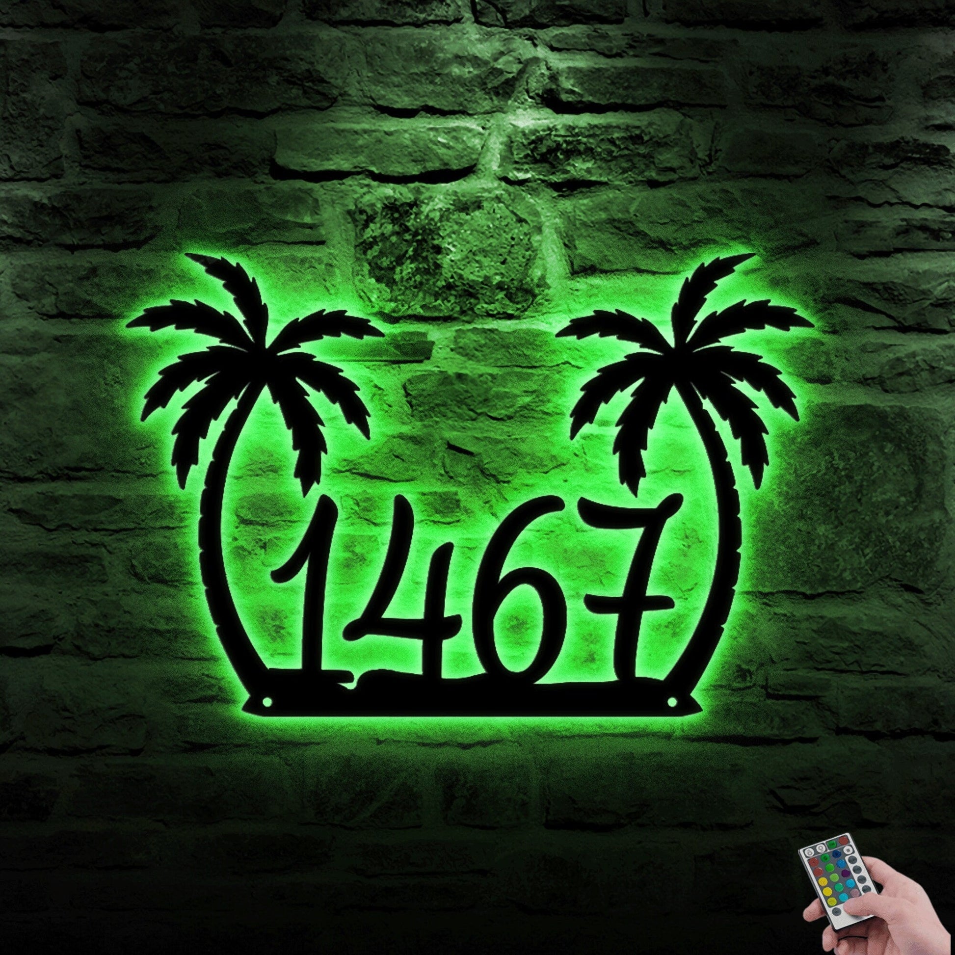 Personalized Address Palm Beach House Metal Sign With Light, Custom Metal Wall Art LED Light Outdoor House, Outdoor Beach Home Sign.1