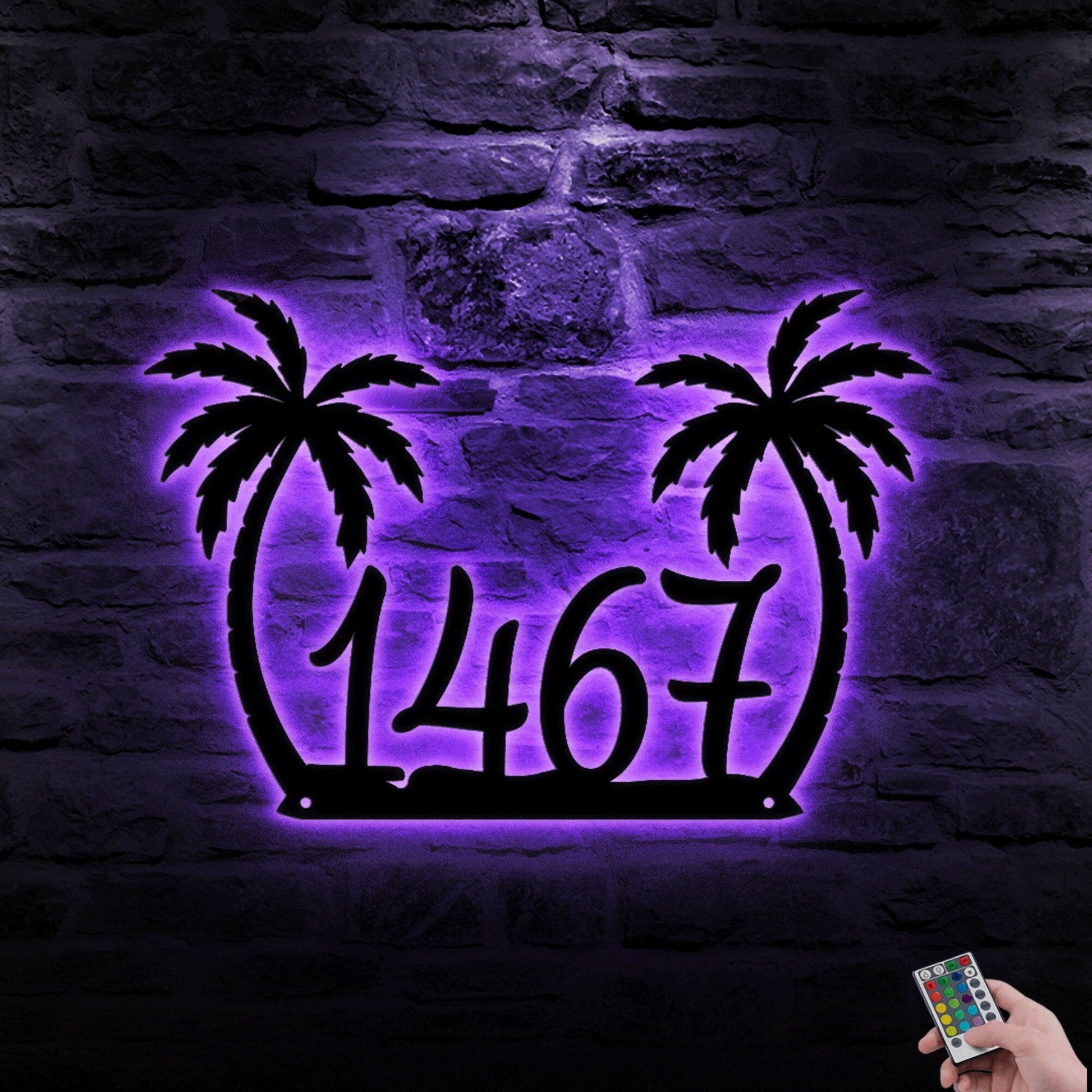 Personalized Address Palm Beach House Metal Sign With Light, Custom Metal Wall Art LED Light Outdoor House, Outdoor Beach Home Sign.1