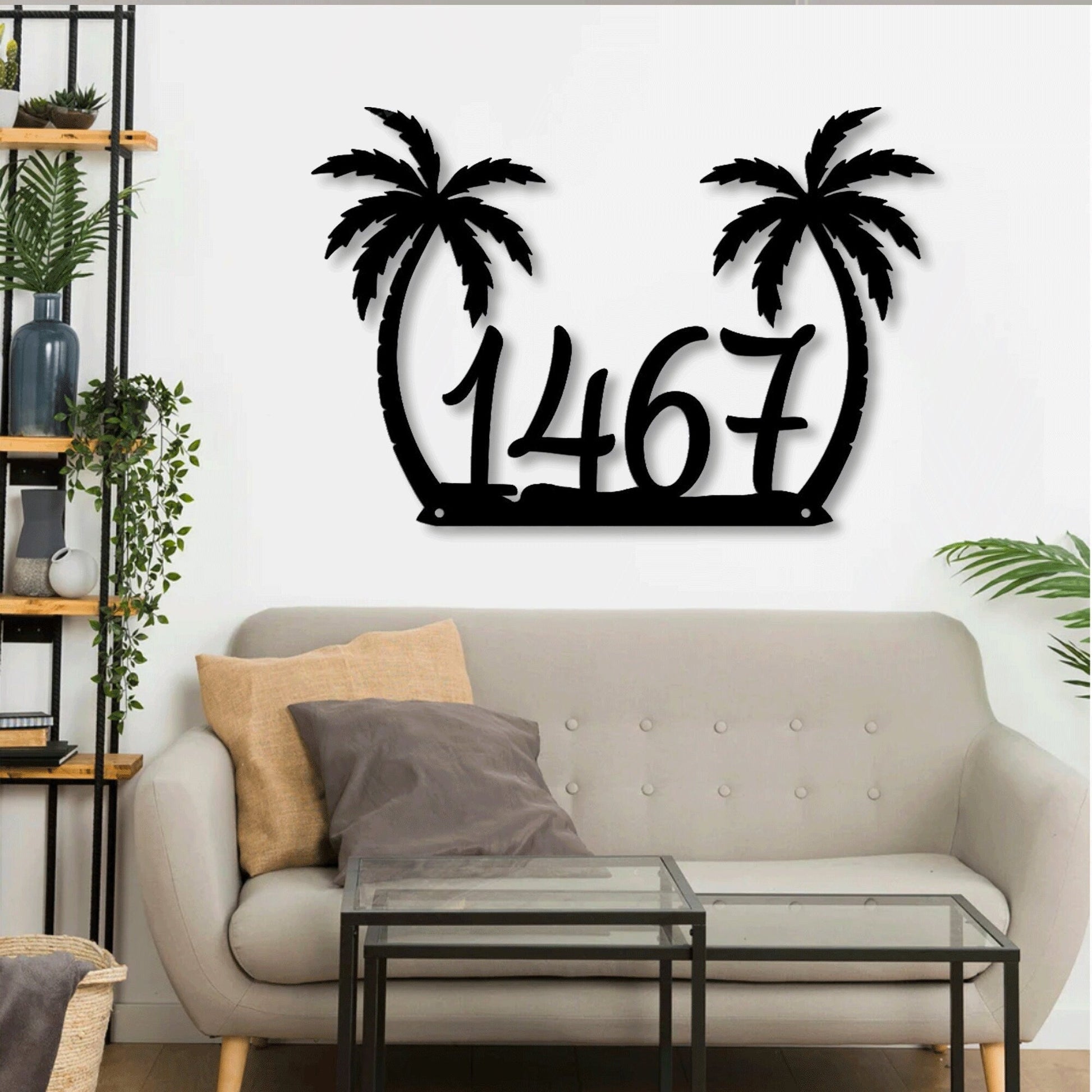 Personalized Address Palm Beach House Metal Sign With Light, Custom Metal Wall Art LED Light Outdoor House, Outdoor Beach Home Sign.1