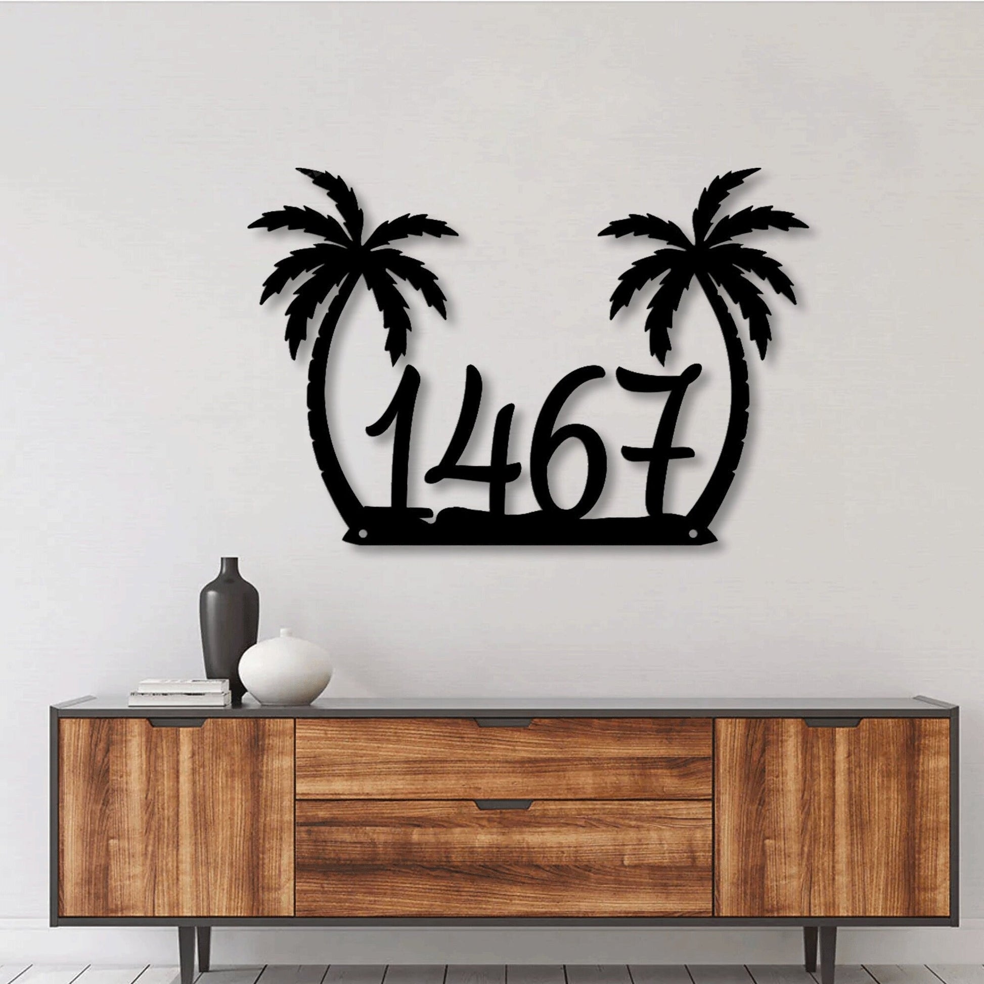 Personalized Address Palm Beach House Metal Sign With Light, Custom Metal Wall Art LED Light Outdoor House, Outdoor Beach Home Sign.1