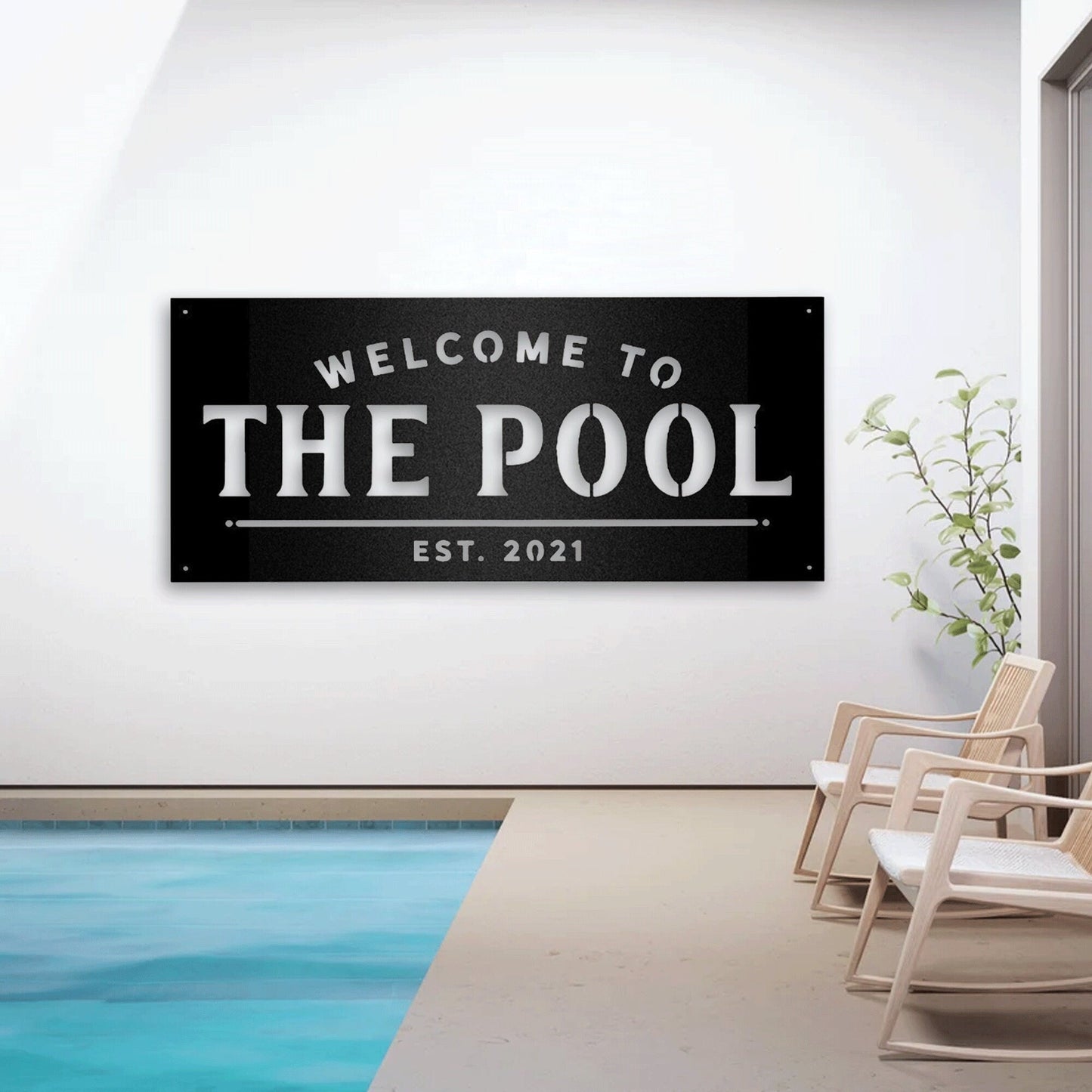 Welcome To The Swimming Pool Rectangle Metal Art With LED, Perfect For Deco Beautiful Family Pool, Personalized Pool & Patio Metal Sign.1