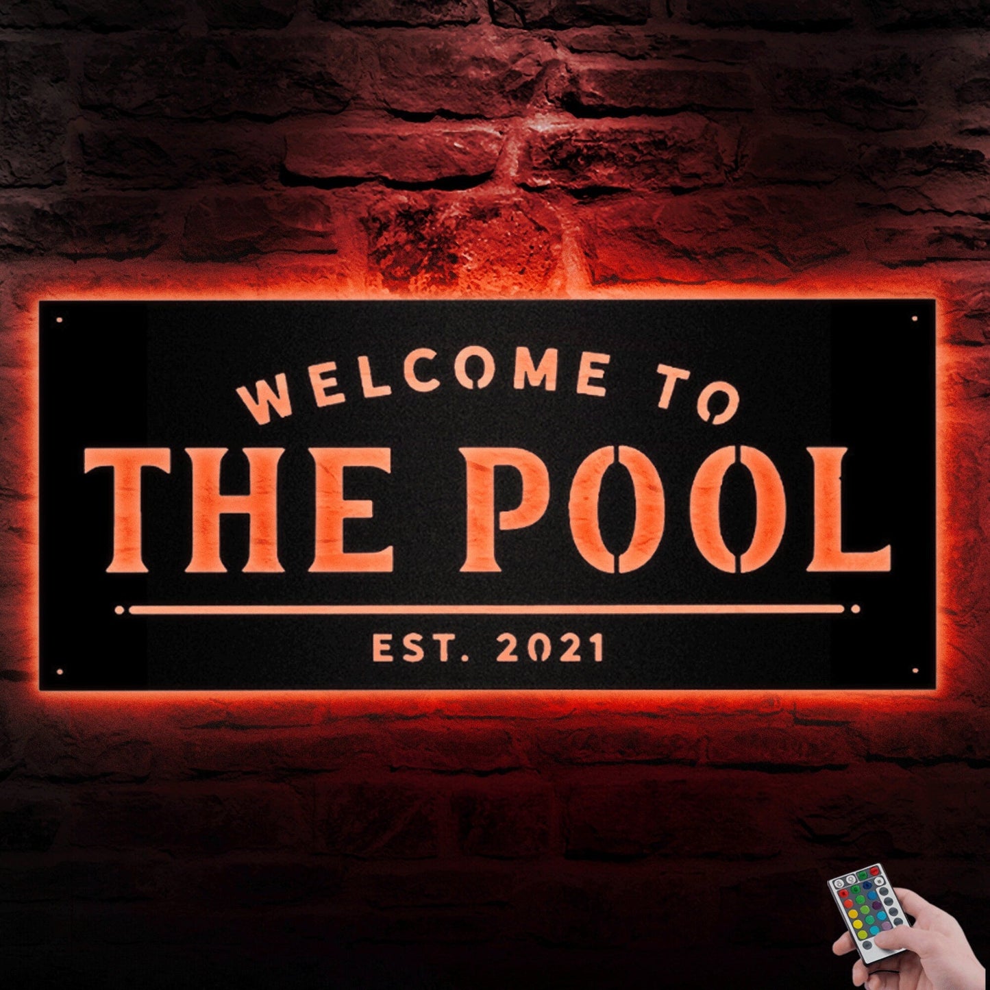 Welcome To The Swimming Pool Rectangle Metal Art With LED, Perfect For Deco Beautiful Family Pool, Personalized Pool & Patio Metal Sign.1