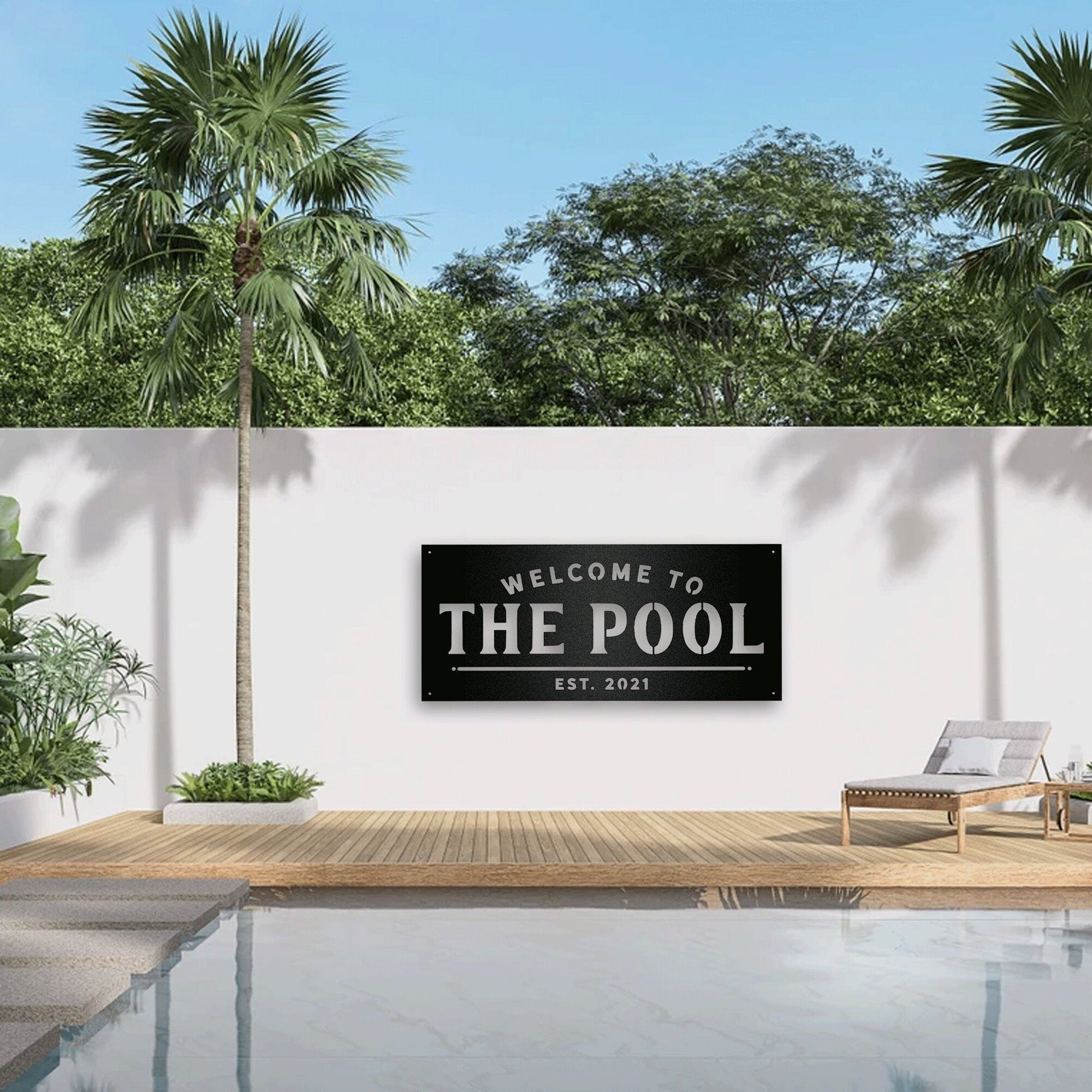 Welcome To The Swimming Pool Rectangle Metal Art With LED, Perfect For Deco Beautiful Family Pool, Personalized Pool & Patio Metal Sign.1