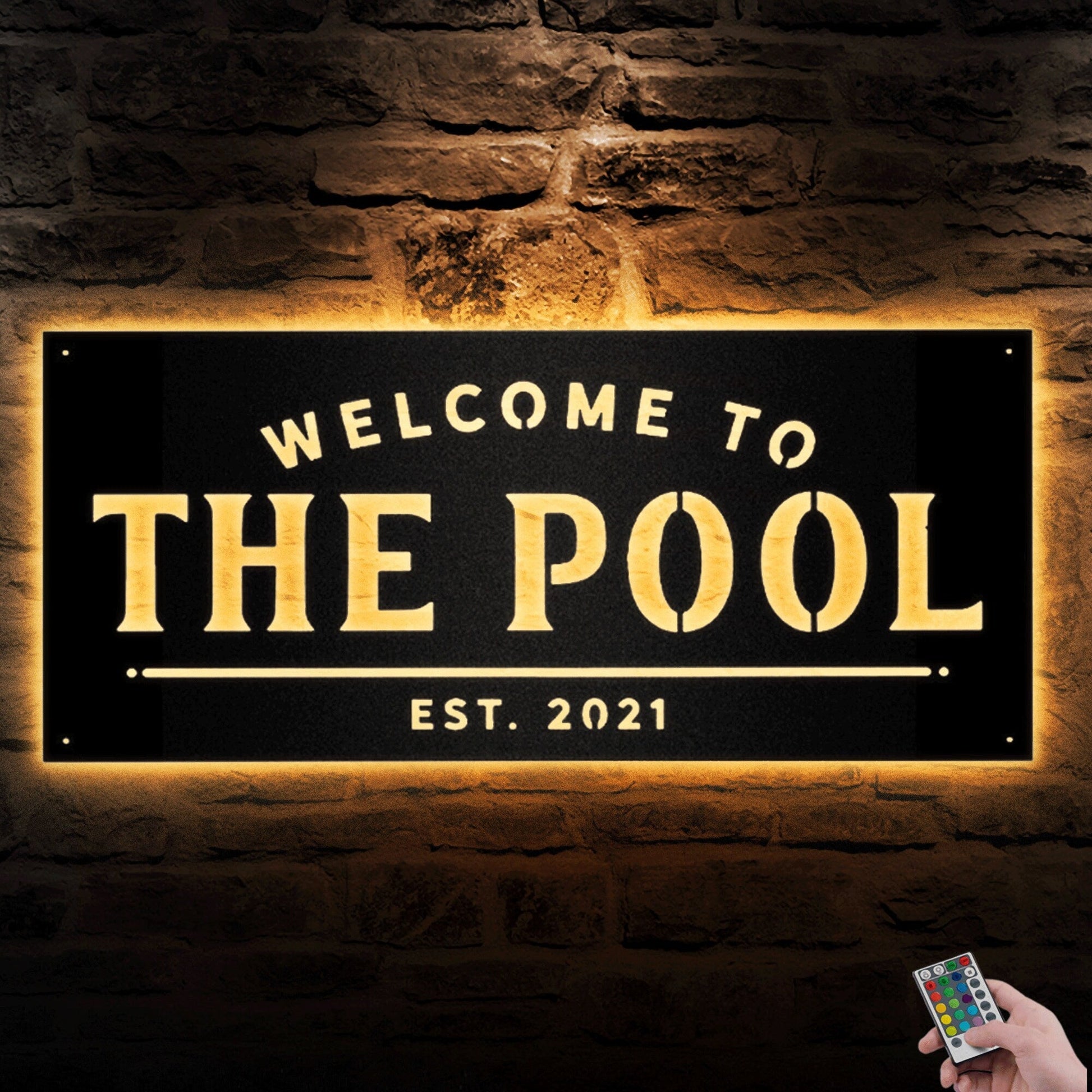 Welcome To The Swimming Pool Rectangle Metal Art With LED, Perfect For Deco Beautiful Family Pool, Personalized Pool & Patio Metal Sign.1