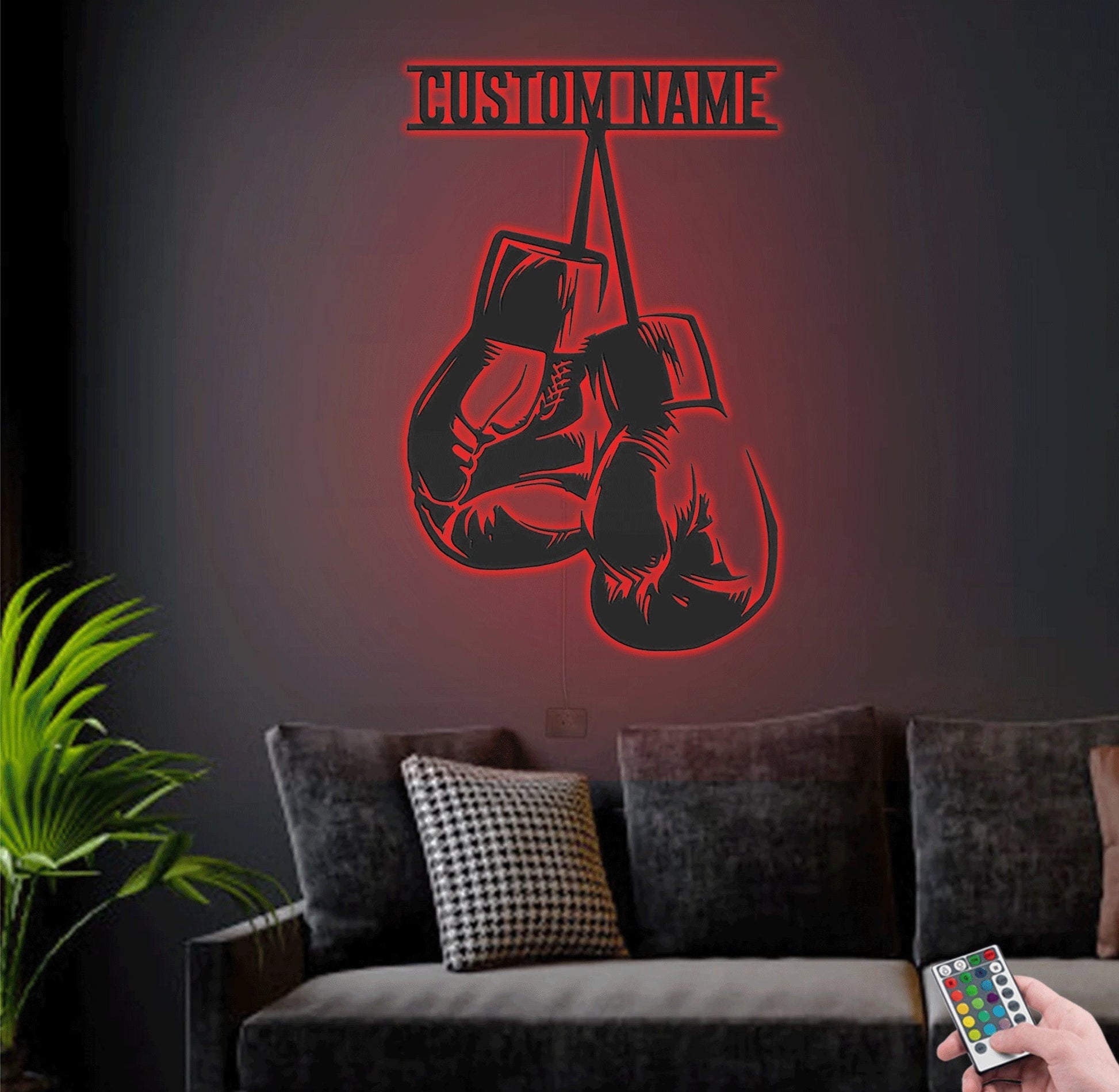 Custom Boxing Gloves Metal Multi Colors, Personalized Boxer Name Sign Home Decor, Gym Room Decor Metal Sign With Led, Anniversary Gift.1