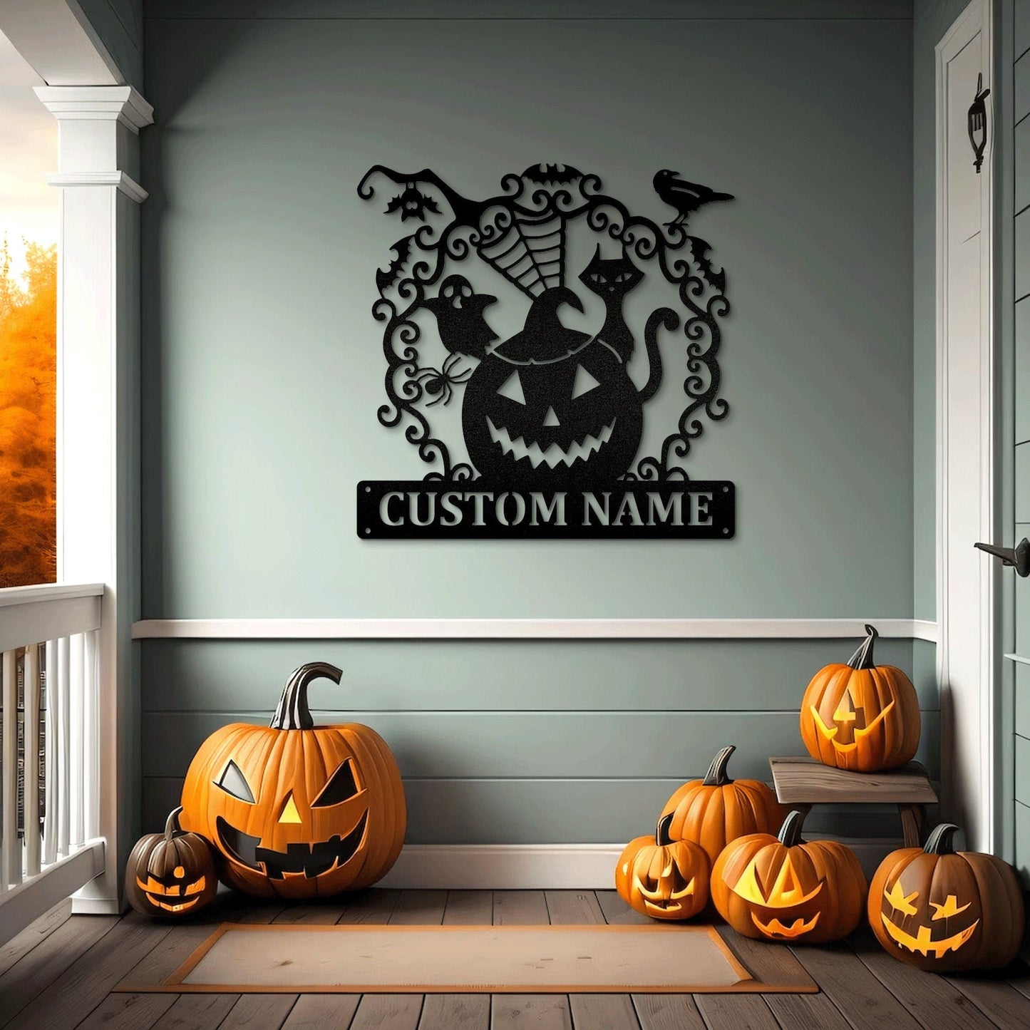 Spooky Pumpkin Metal Art Sign with Custom Name Perfect Gift for Halloween, Metal Sign LED, Halloween Decorations Outdoor, Halloween Gift.1