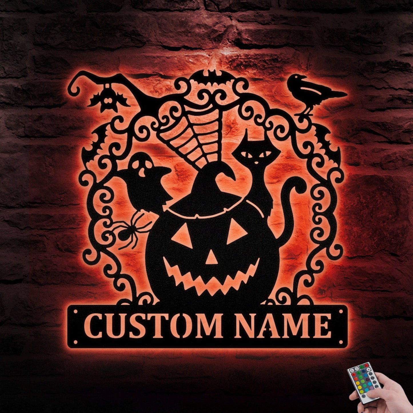 Spooky Pumpkin Metal Art Sign with Custom Name Perfect Gift for Halloween, Metal Sign LED, Halloween Decorations Outdoor, Halloween Gift.1