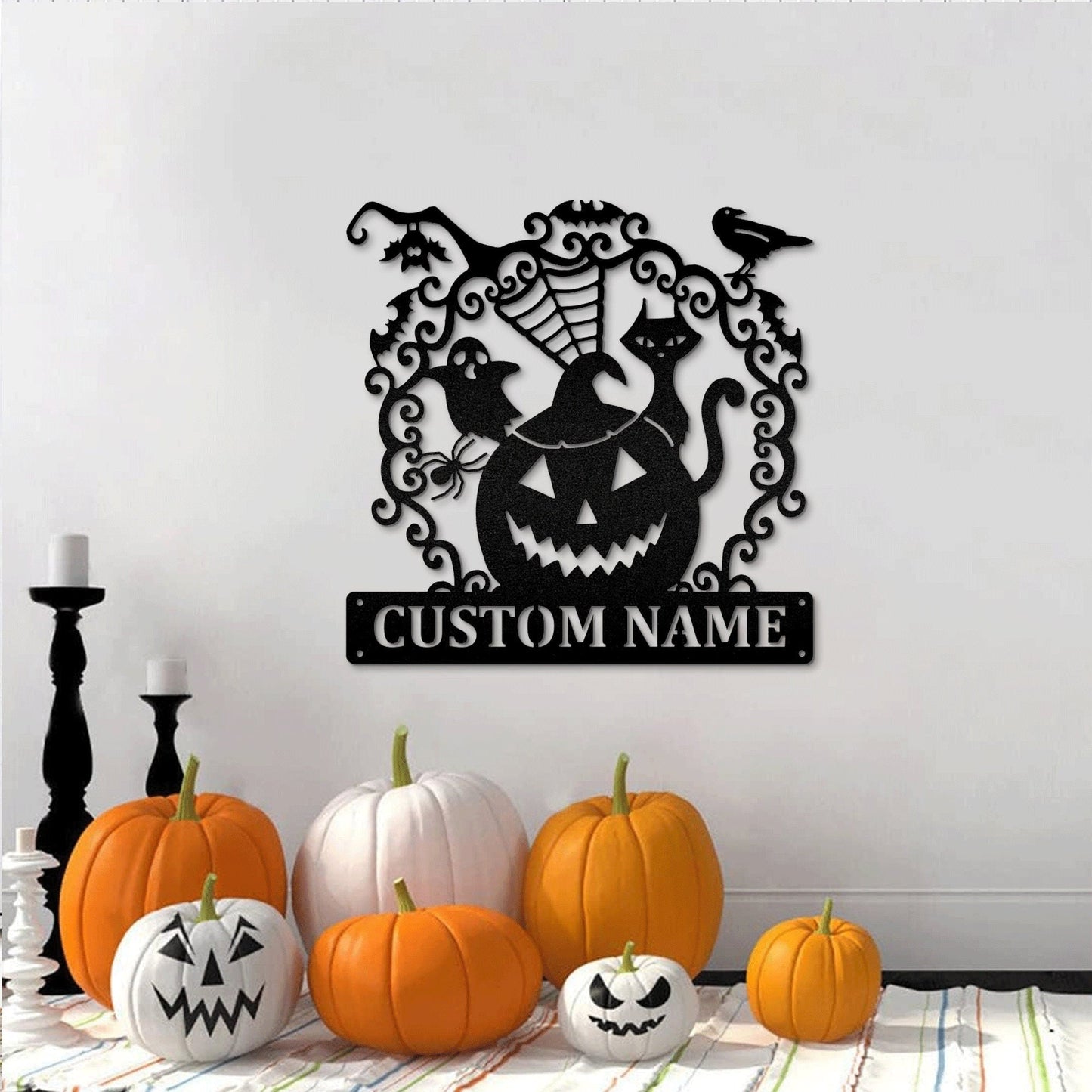 Spooky Pumpkin Metal Art Sign with Custom Name Perfect Gift for Halloween, Metal Sign LED, Halloween Decorations Outdoor, Halloween Gift.1