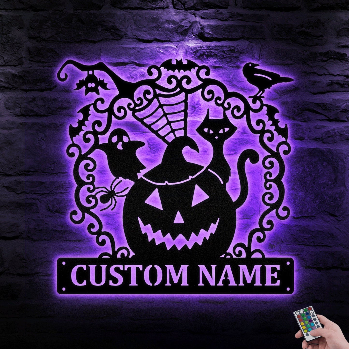 Spooky Pumpkin Metal Art Sign with Custom Name Perfect Gift for Halloween, Metal Sign LED, Halloween Decorations Outdoor, Halloween Gift.1