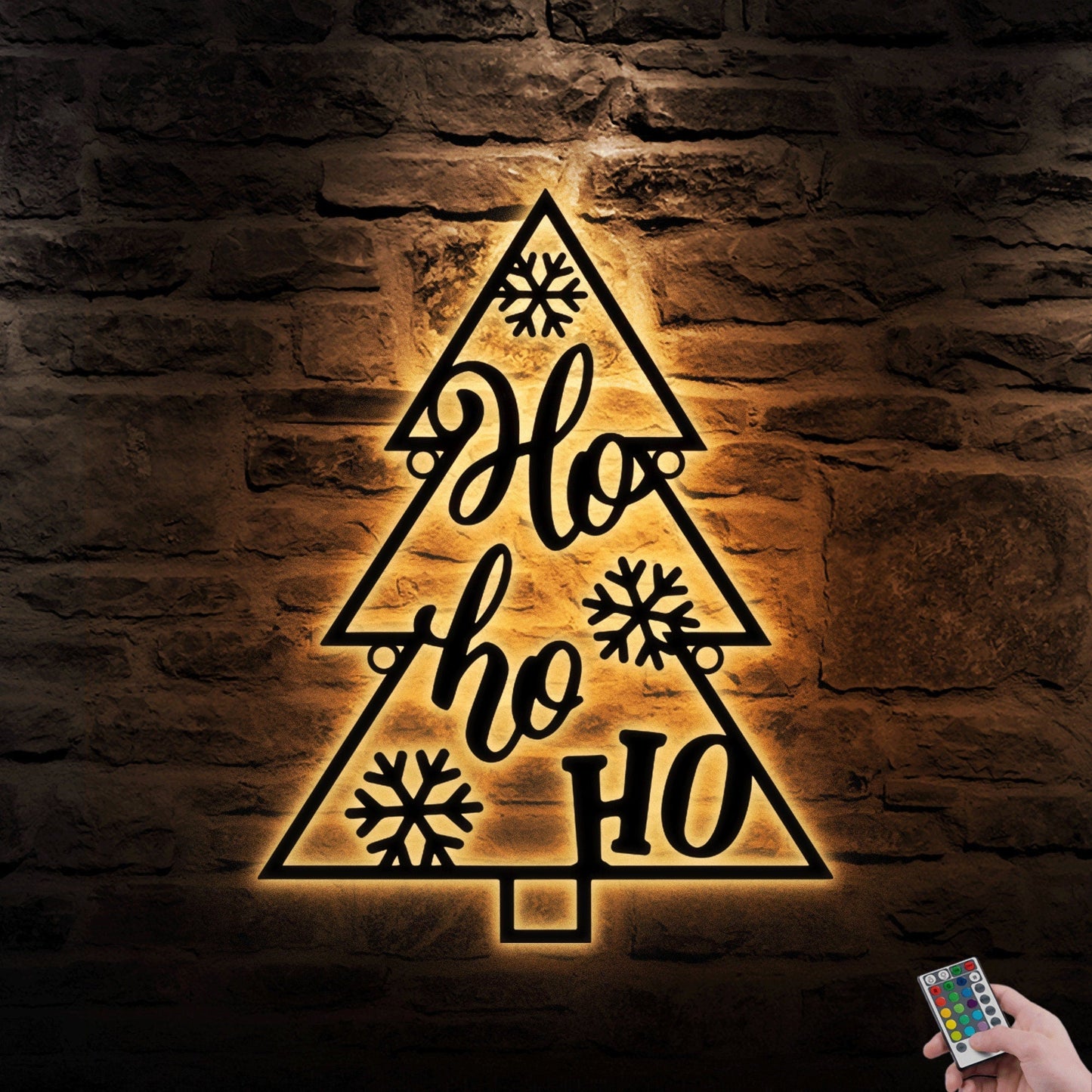 Christmas Tree Ho Ho Ho Metal Wall Decor With LED, Custom Metal Wall Art With Led Lights, Metal Christmas Decor, Family Gift, Gift For Kid.1