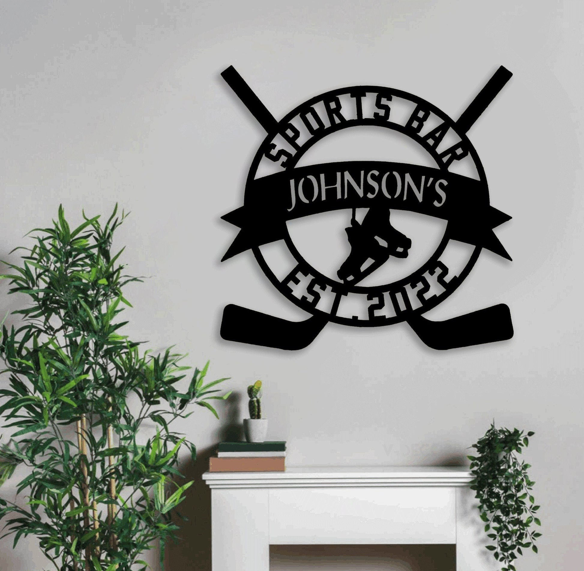 Personalized Hockey Metal Sign Led Lights, Customized Hockey Metal Wall Art, Hockey Circle Wall Hanging, Gift For Boyfriend, Dad Gift.1