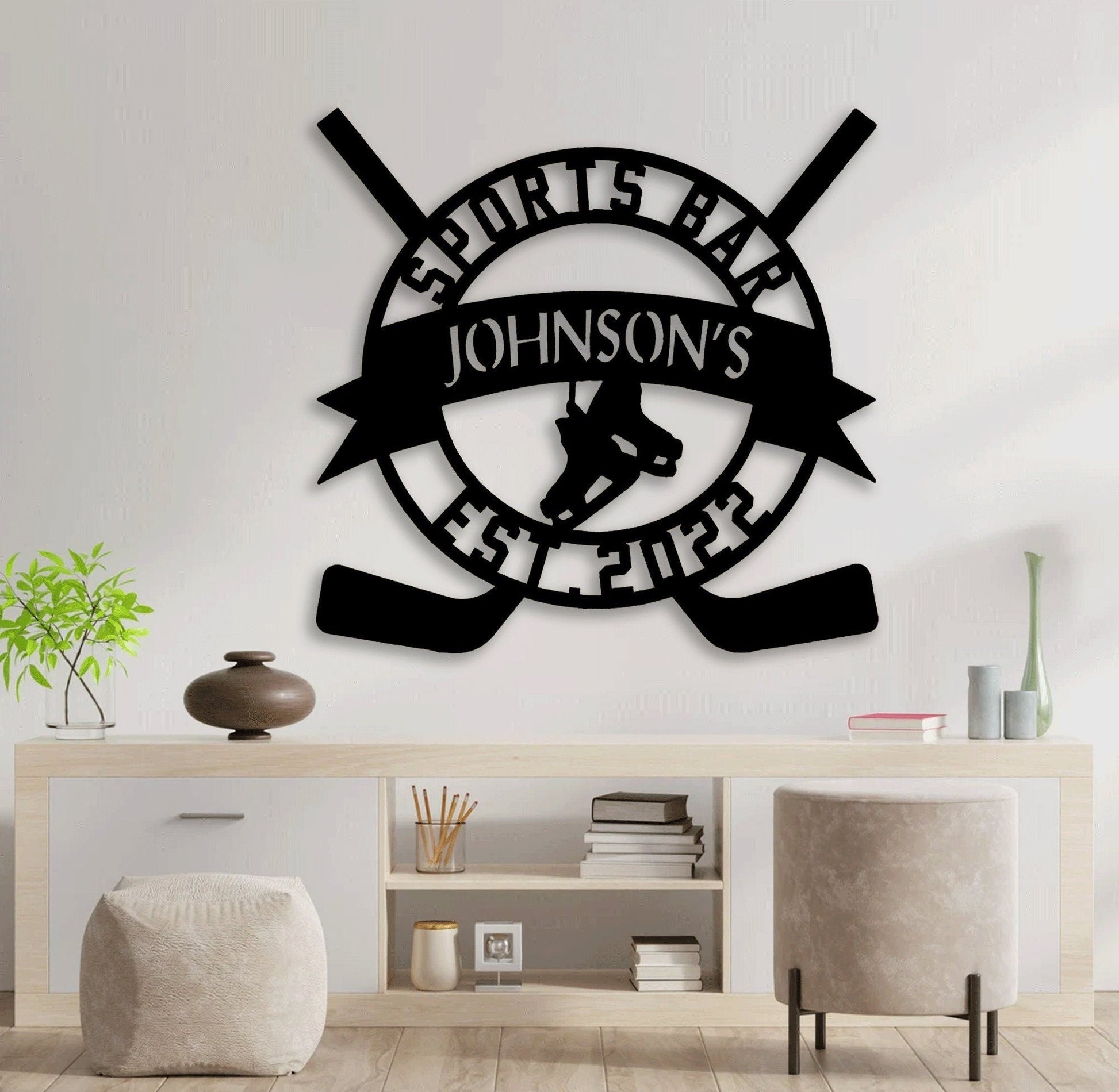 Personalized Hockey Metal Sign Led Lights, Customized Hockey Metal Wall Art, Hockey Circle Wall Hanging, Gift For Boyfriend, Dad Gift.1