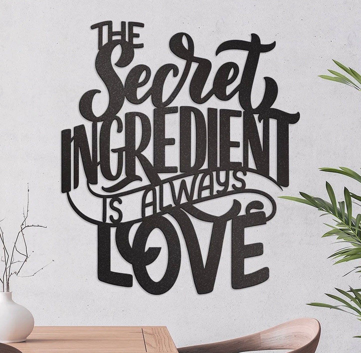 The Secret Ingredient Is Always Love Metal Kitchen Decor, Cooking Theme Metal Wall Art, Quote Wall Art, Metal Hanging Art Farmhouse Gift