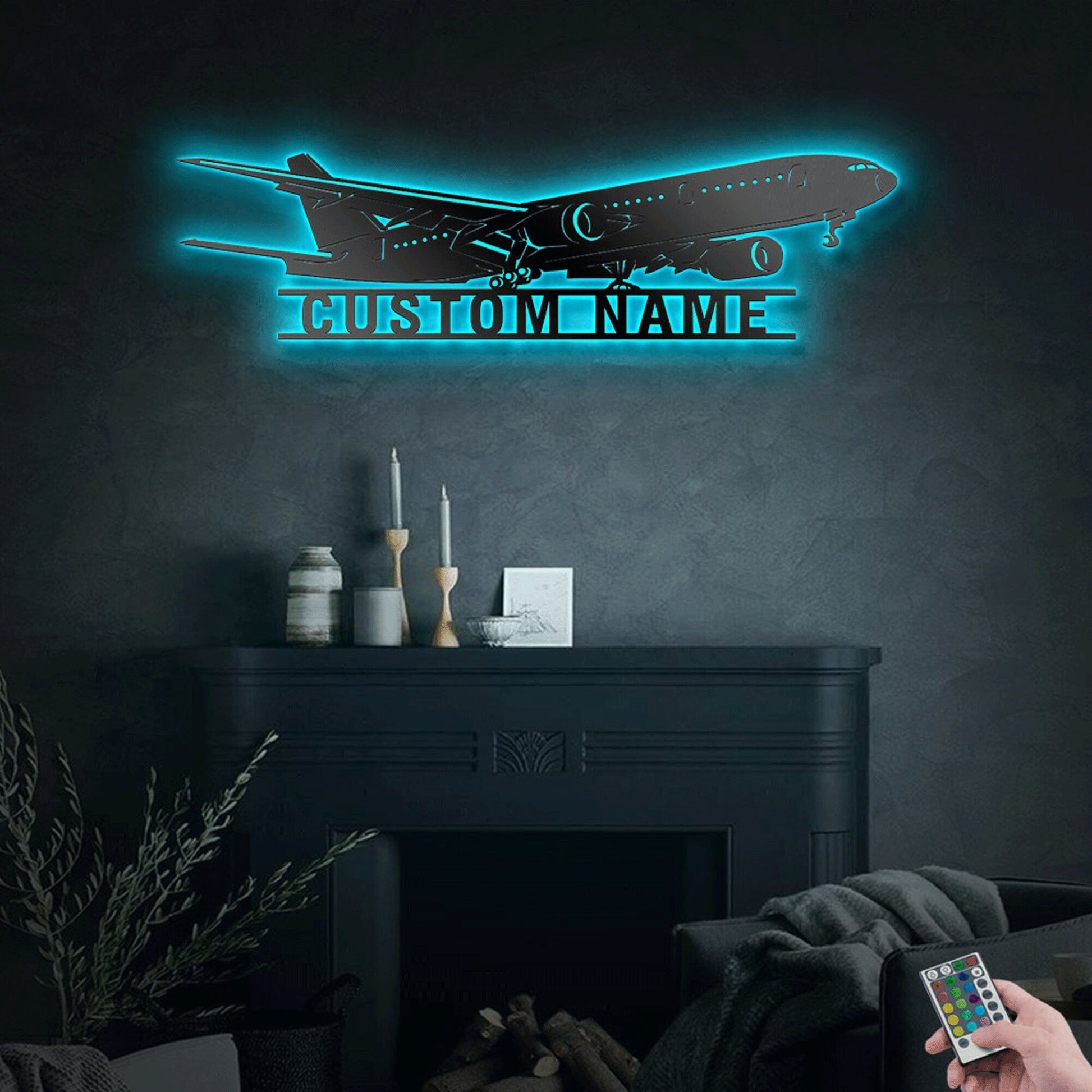 Custom Airplane Boeing 777 Metal Wall Art Led Lights, Personalized Hobbies Name Sign Decoration For Room, Aeroplane Outdoor Home Decor Gift.1