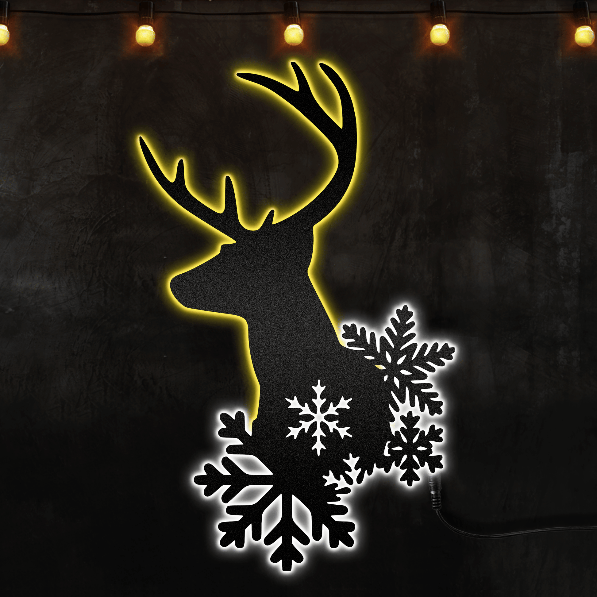 Reindeer And Snowflakes Decoration For Christmas Custom Neon Metal Sign, Neon Lights Metal Wall Art - MS | Metal LED Sign1