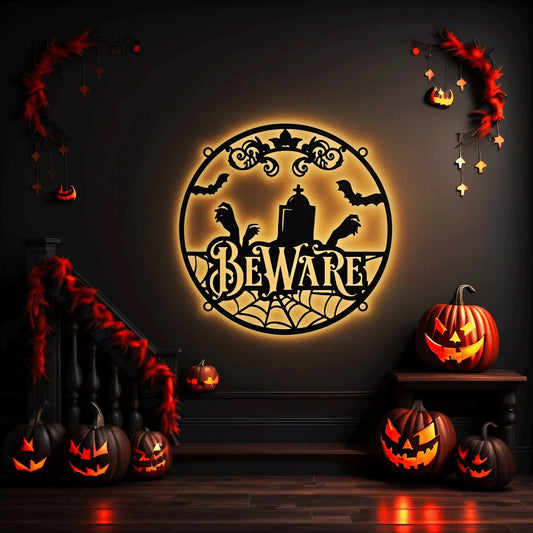 Spooky Sign RGB Led Lights Metal Wall Art, Halloween Decorations Outdoor Trick Or Treat Decoration For Room, Pumpkin Outdoor Home Decor Gift1