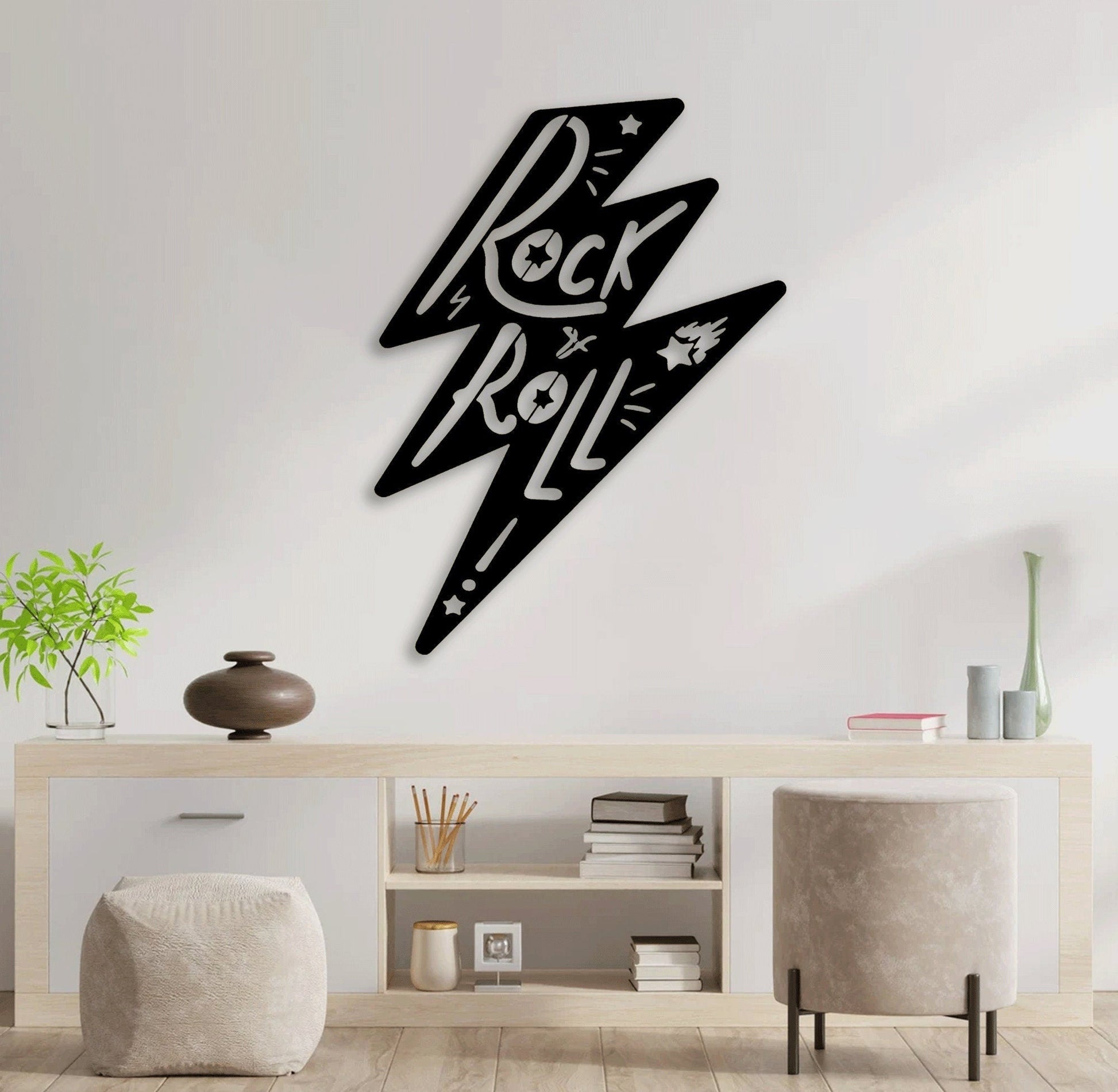 Rock N Roll Wall Art With Led Lights, Metal Rock And Roll Decor, Rock And Roll Sign, Rock Metal Sign, Rock Music Gift, Rock Music Wall Art