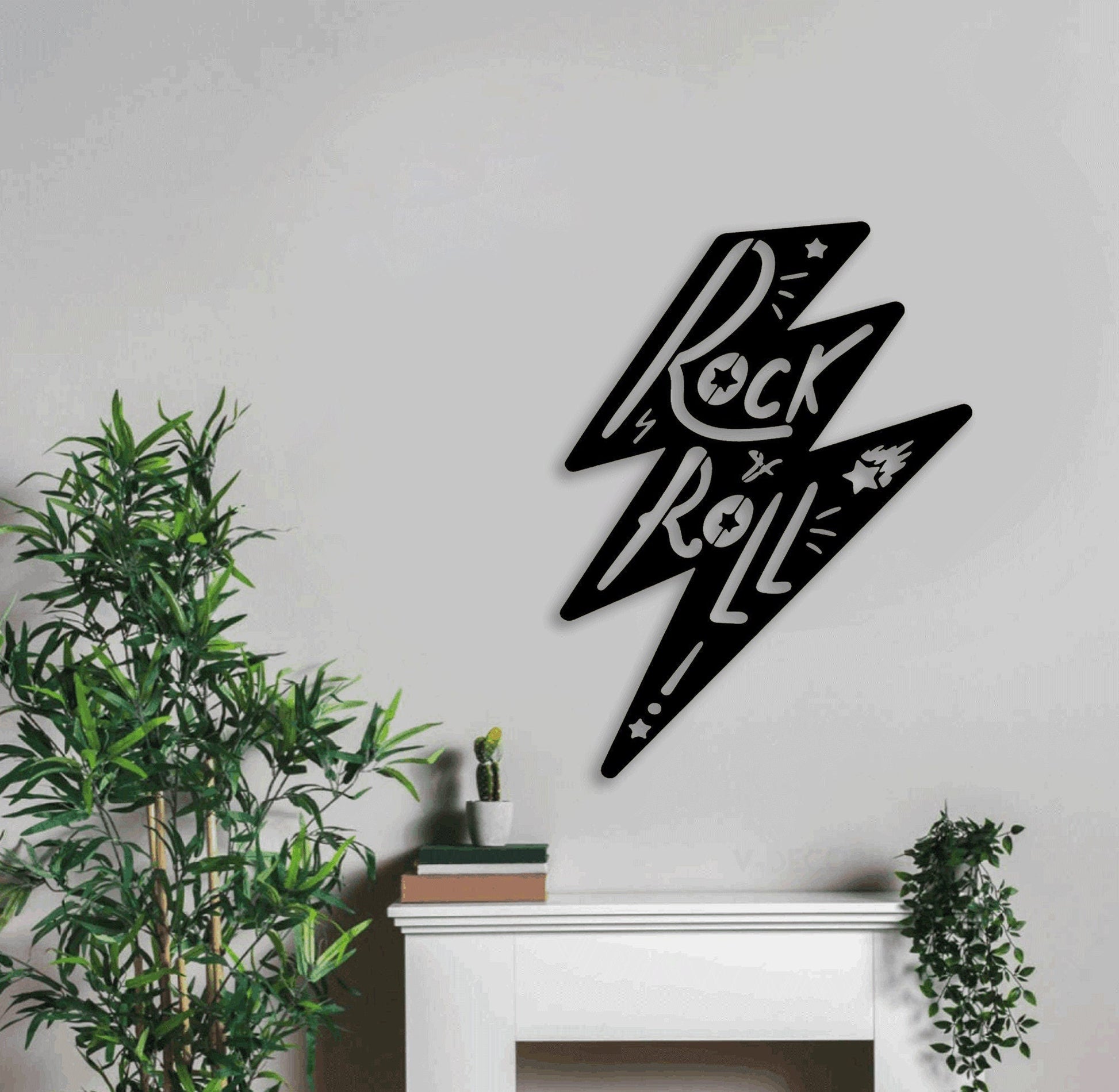 Rock N Roll Wall Art With Led Lights, Metal Rock And Roll Decor, Rock And Roll Sign, Rock Metal Sign, Rock Music Gift, Rock Music Wall Art