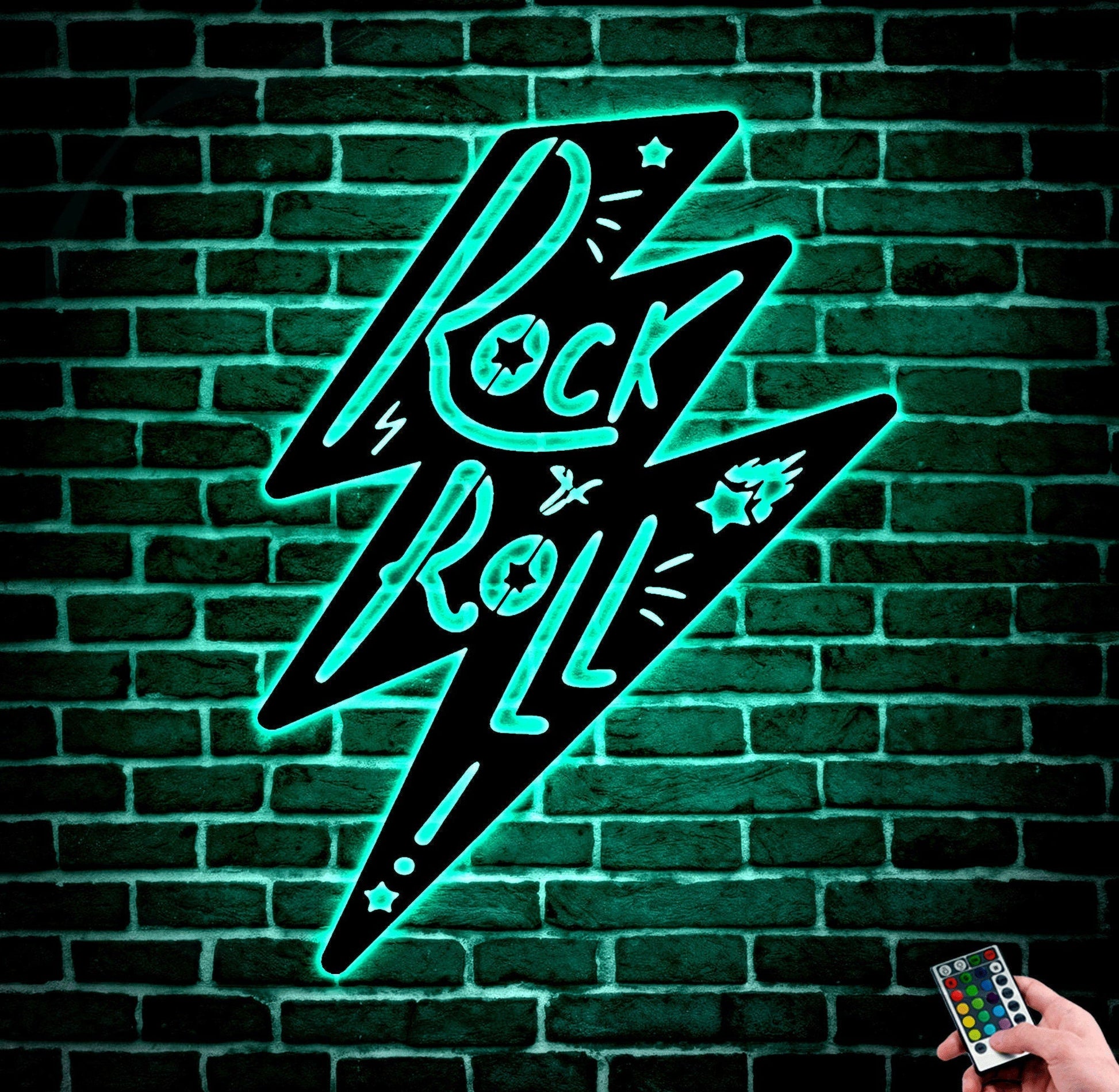 Rock N Roll Wall Art With Led Lights, Metal Rock And Roll Decor, Rock And Roll Sign, Rock Metal Sign, Rock Music Gift, Rock Music Wall Art