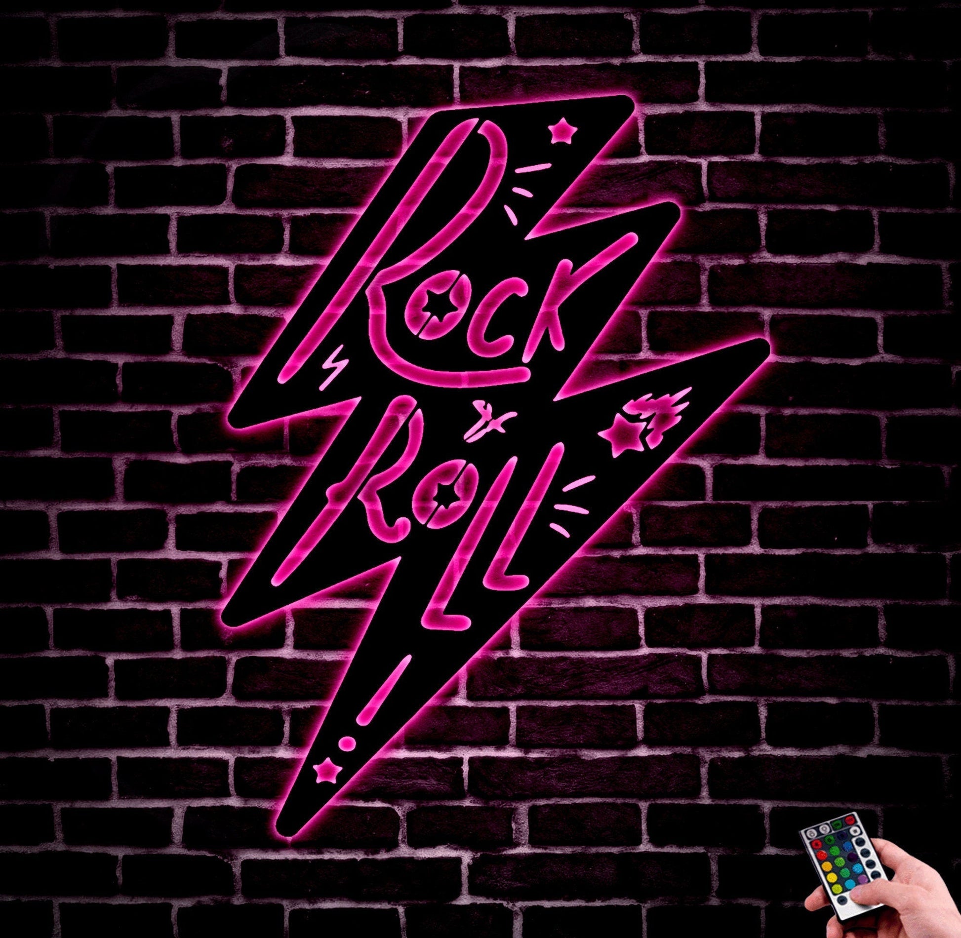 Rock N Roll Wall Art With Led Lights, Metal Rock And Roll Decor, Rock And Roll Sign, Rock Metal Sign, Rock Music Gift, Rock Music Wall Art