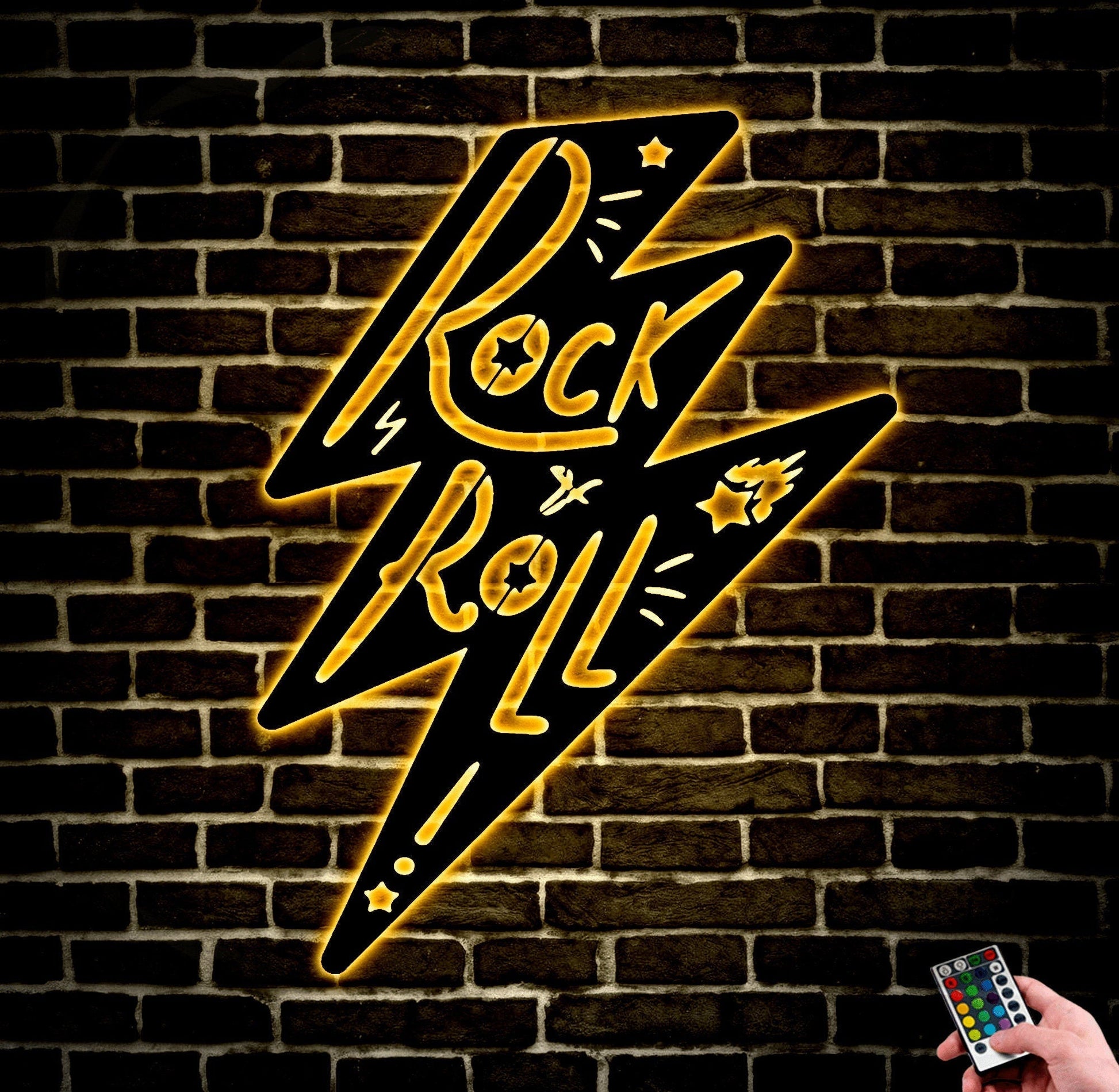 Rock N Roll Wall Art With Led Lights, Metal Rock And Roll Decor, Rock And Roll Sign, Rock Metal Sign, Rock Music Gift, Rock Music Wall Art