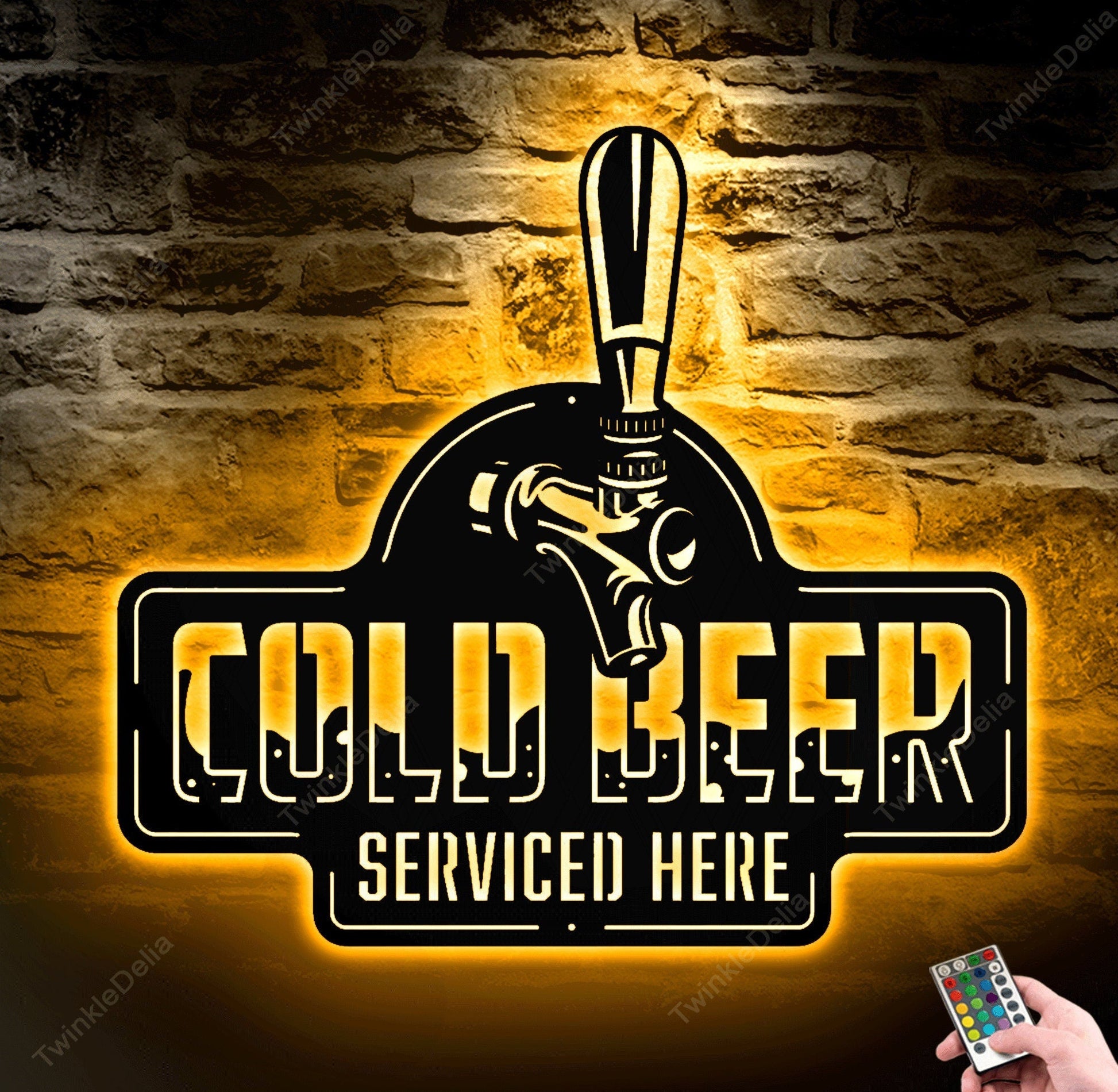 Custom BEER Metal Wall Art With LED, Cold Beer Serviced Here Beer Sign, Metal Bar Decor, Dad Gift, Anniversary Gift, Gift For Man.1