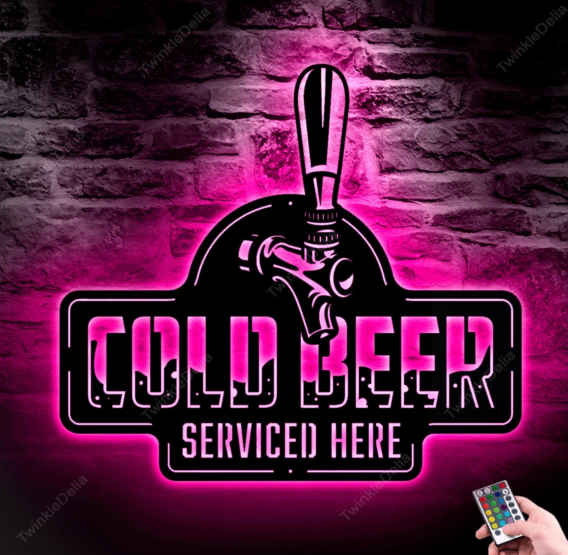 Custom BEER Metal Wall Art With LED, Cold Beer Serviced Here Beer Sign, Metal Bar Decor, Dad Gift, Anniversary Gift, Gift For Man.1