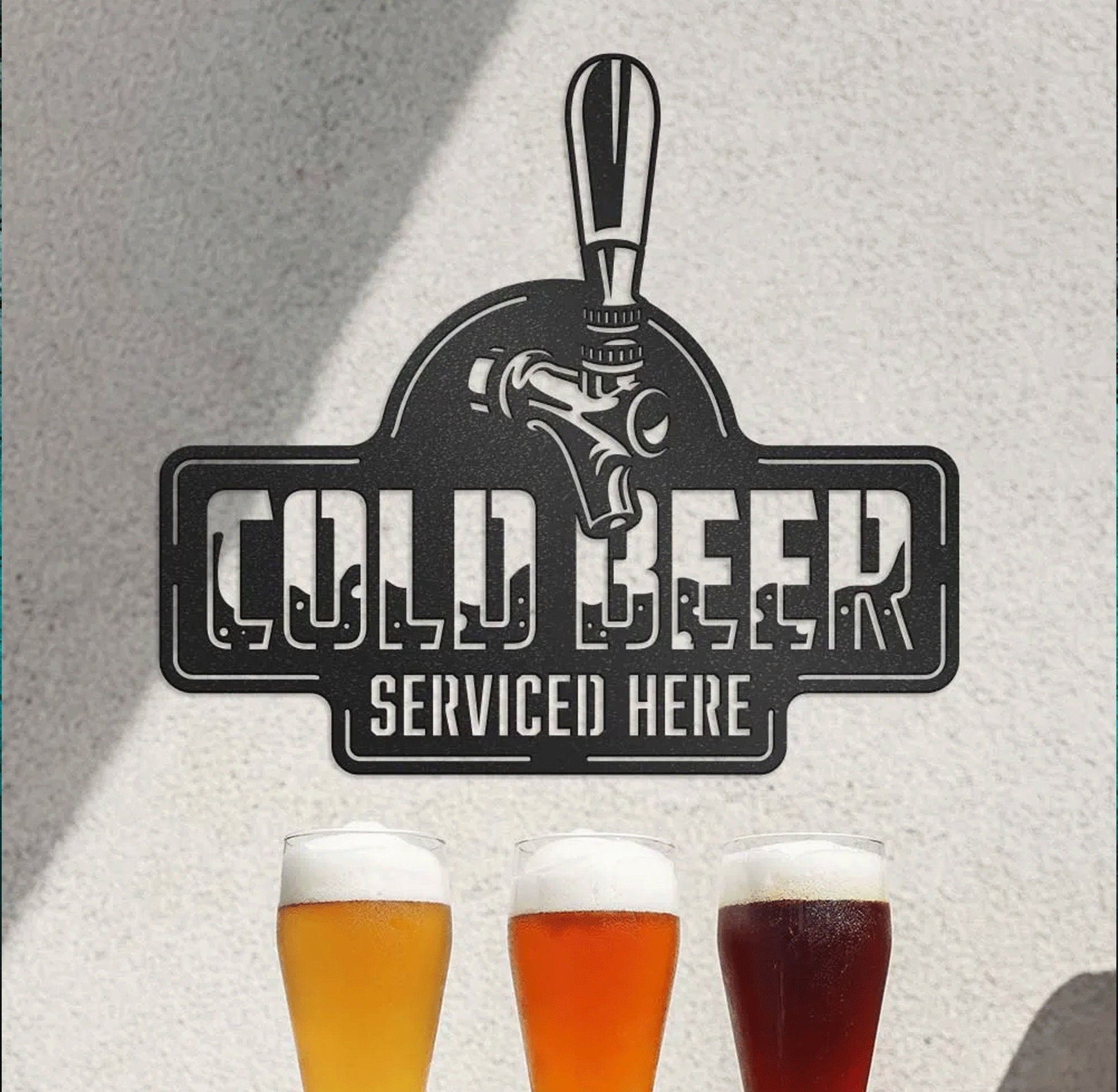 Custom BEER Metal Wall Art With LED, Cold Beer Serviced Here Beer Sign, Metal Bar Decor, Dad Gift, Anniversary Gift, Gift For Man.1