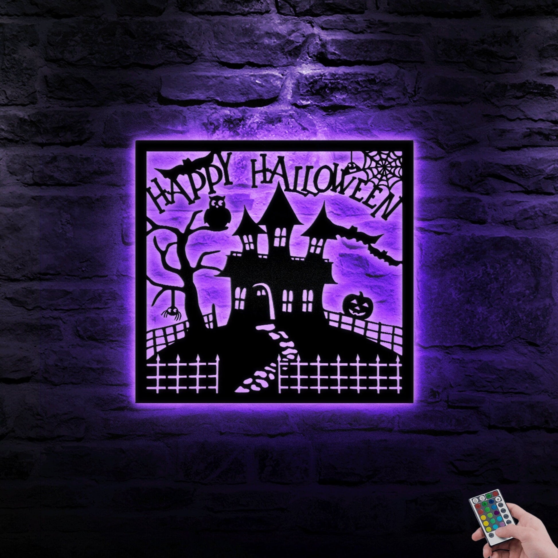 Haunted House Halloween Wreath Metal Wall Art LED Light , Halloween Outdoor Perfect Gift, Metal Halloween With LED, Halloween Gift.1