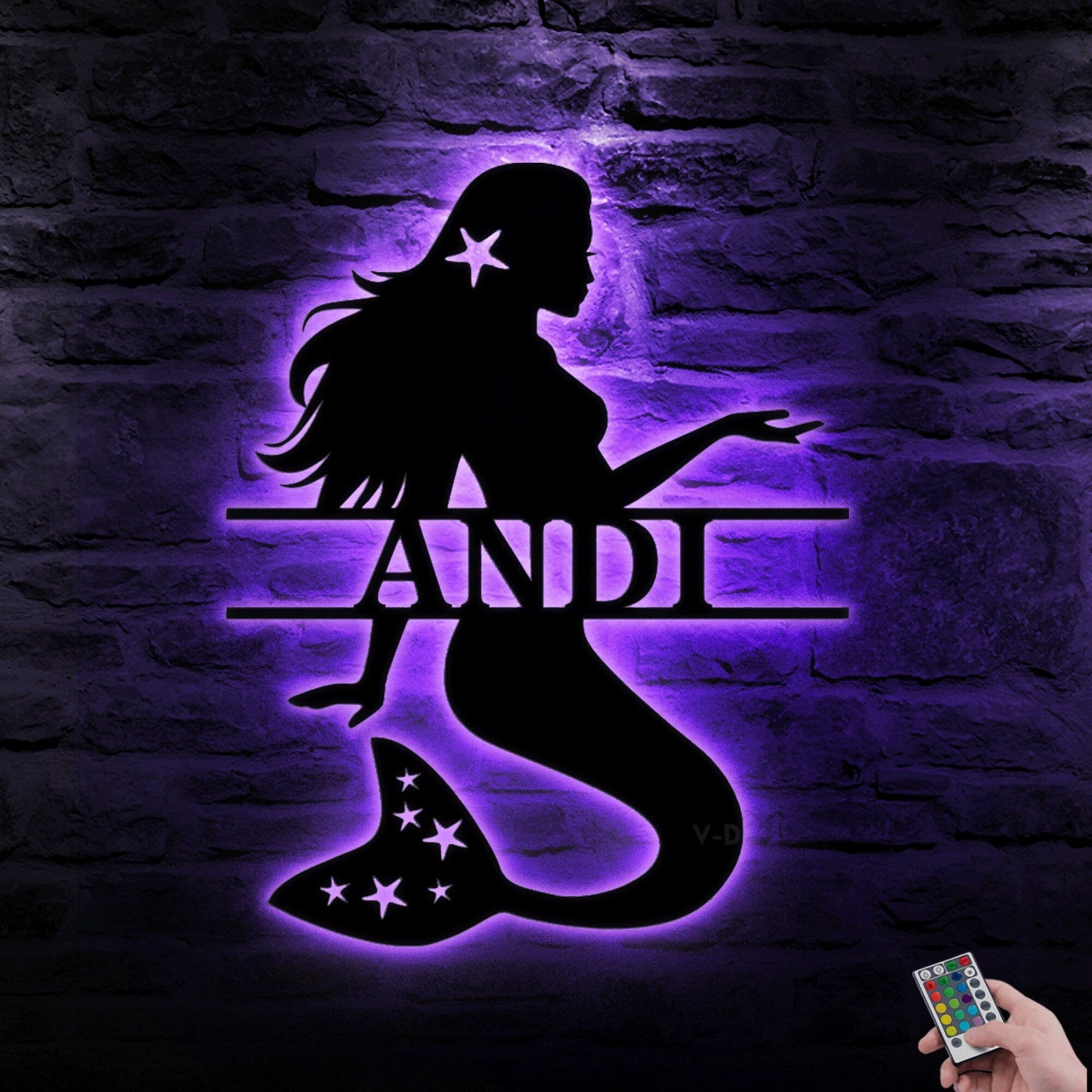 Personalized Mermaid Beach House Metal Sign LED Light Monogram, House, Lake, Housewarming Metal Wall Deco, Wedding Art Gift, Gift For Family1