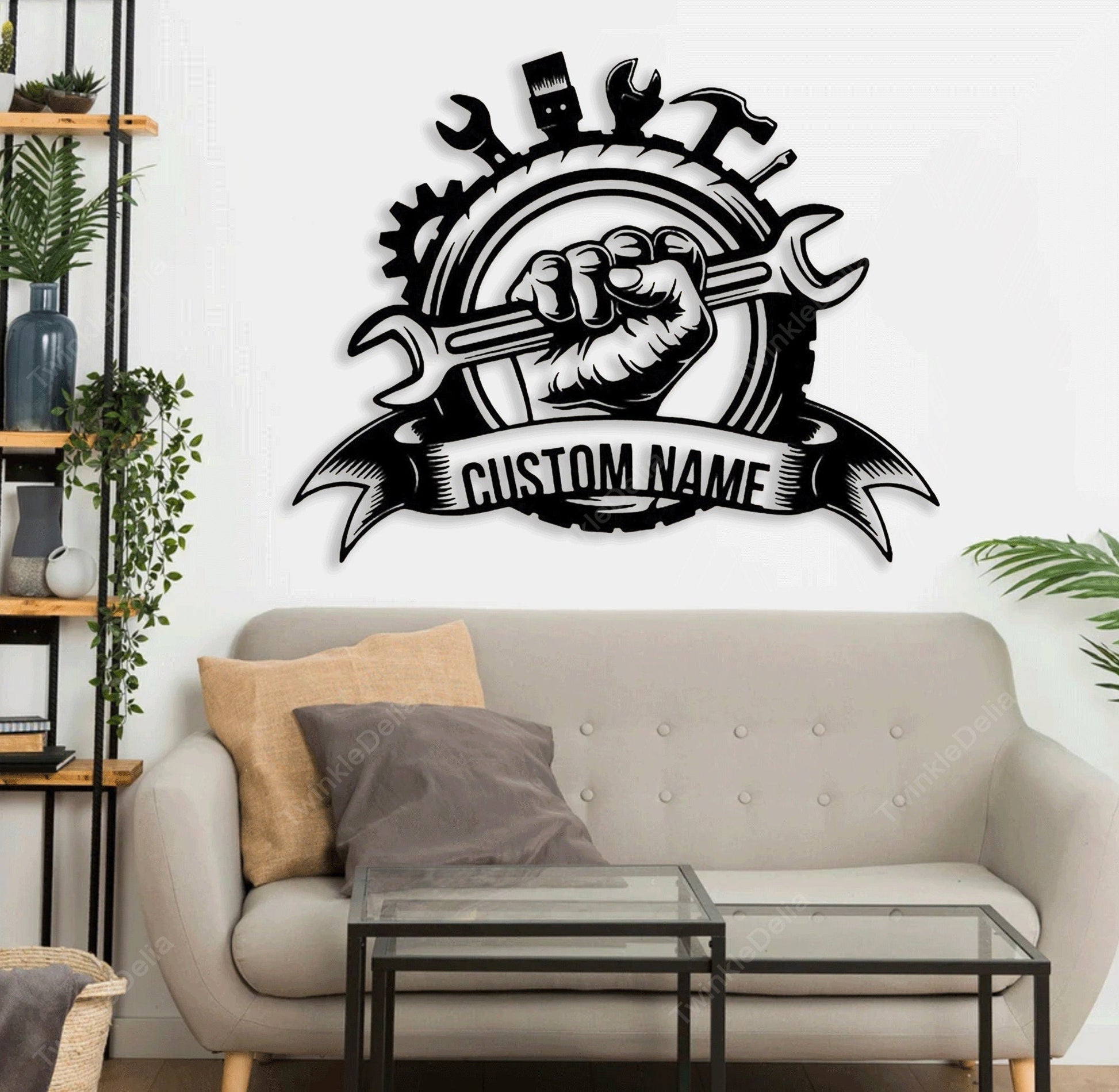 Personalized Workshop Metal Sign With LED Light, Papas Work Shop Sign, Garage Metal Wall Decor, Mechanic Gift, Papa Gift, Anniversary Gift.1