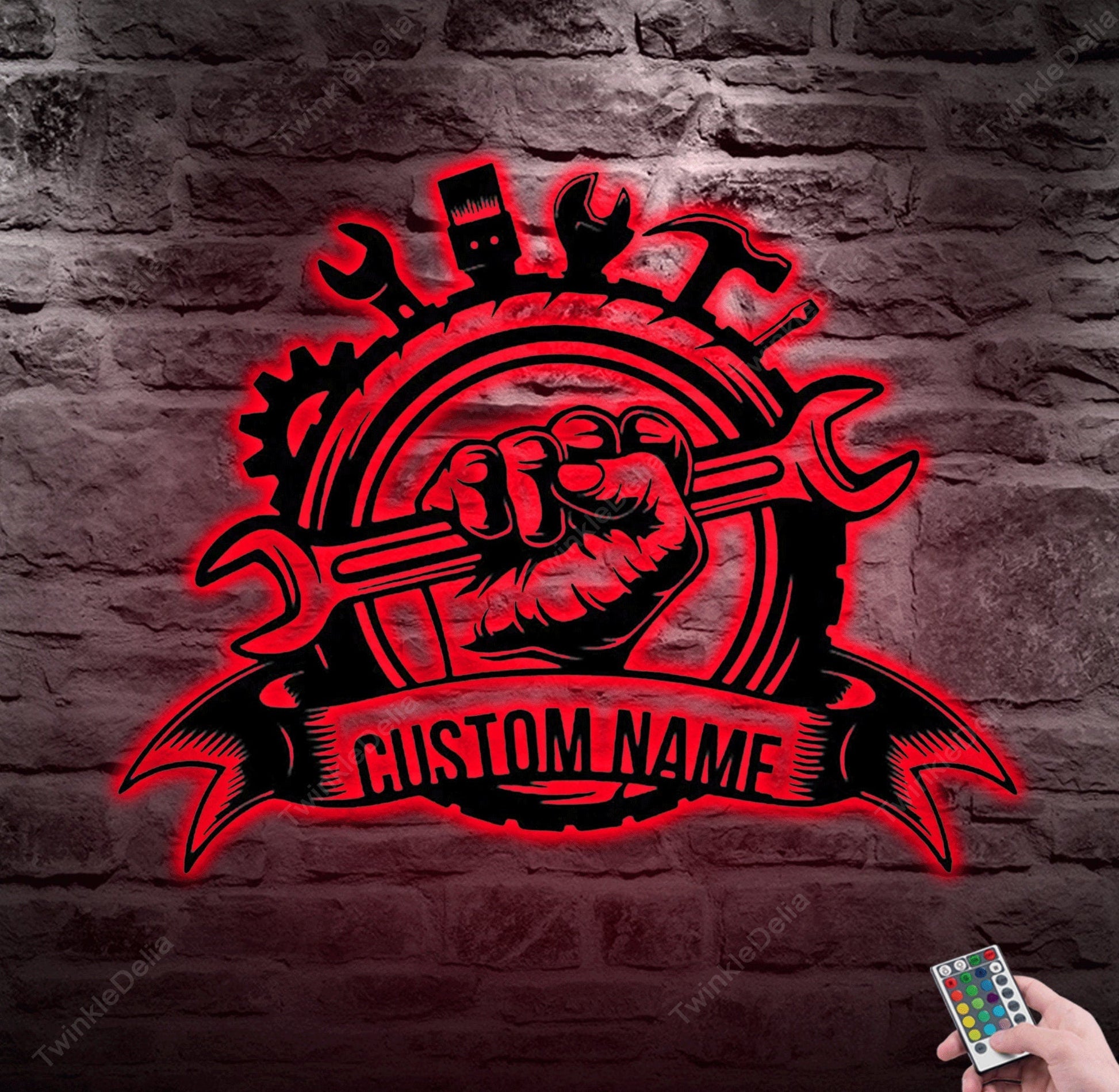 Personalized Workshop Metal Sign With LED Light, Papas Work Shop Sign, Garage Metal Wall Decor, Mechanic Gift, Papa Gift, Anniversary Gift.1