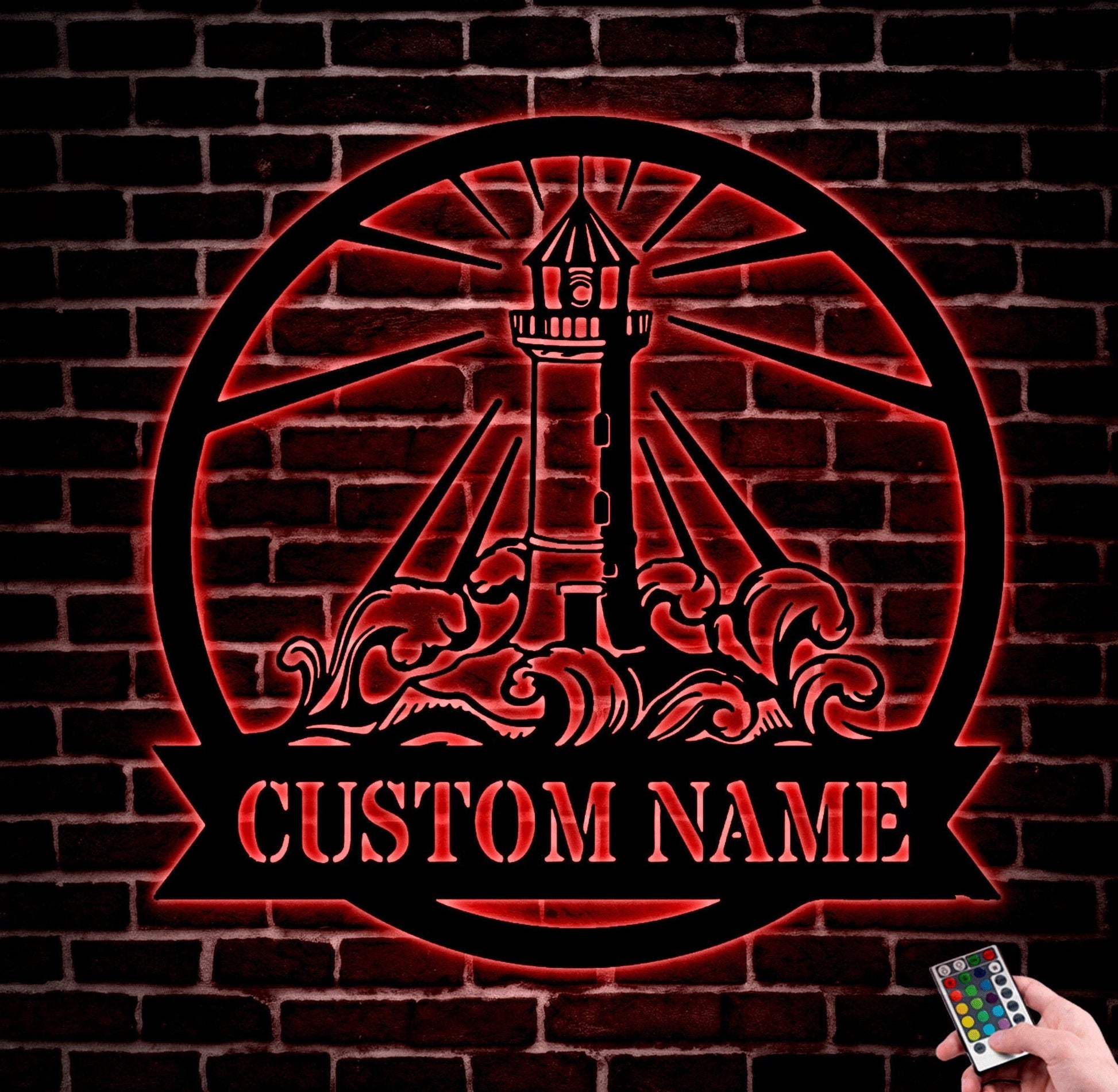 Personalized Lighthouse Metal Sign With Led Lights, The Lighthouse Home Decor, Lighthouse Monogram Metal Wall Art LED Light, Unique Gift,1