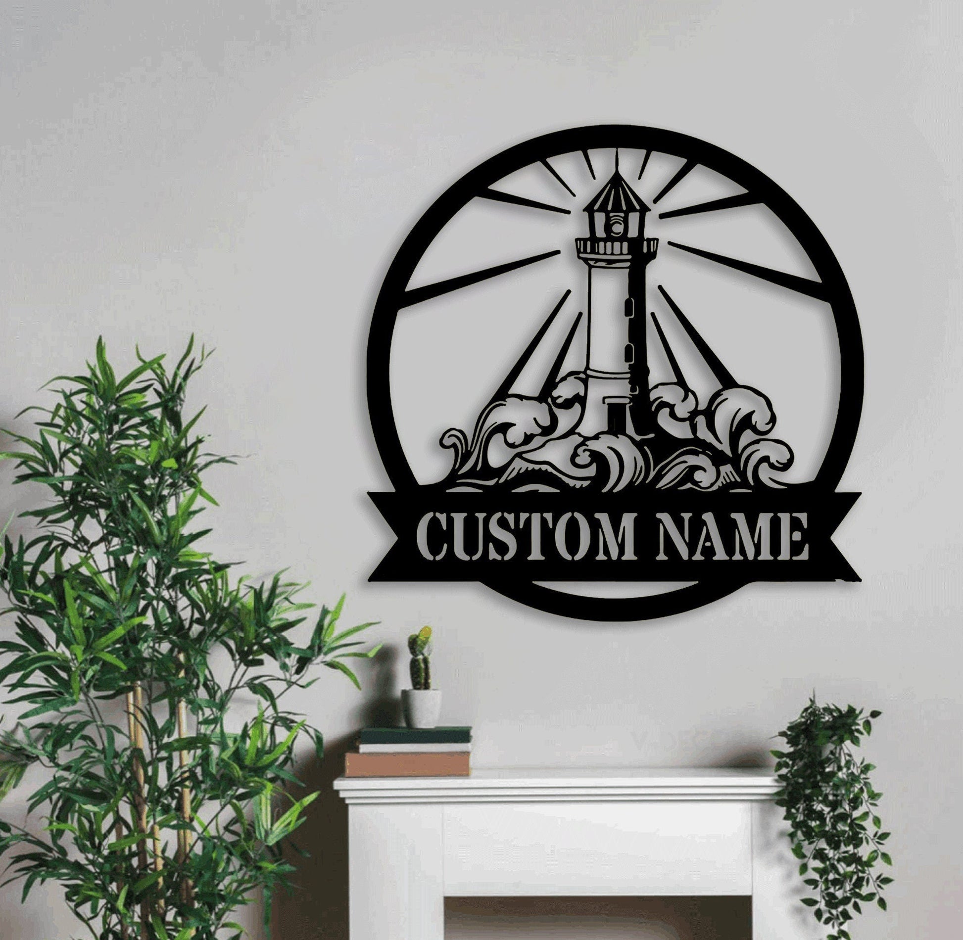 Personalized Lighthouse Metal Sign With Led Lights, The Lighthouse Home Decor, Lighthouse Monogram Metal Wall Art LED Light, Unique Gift,1