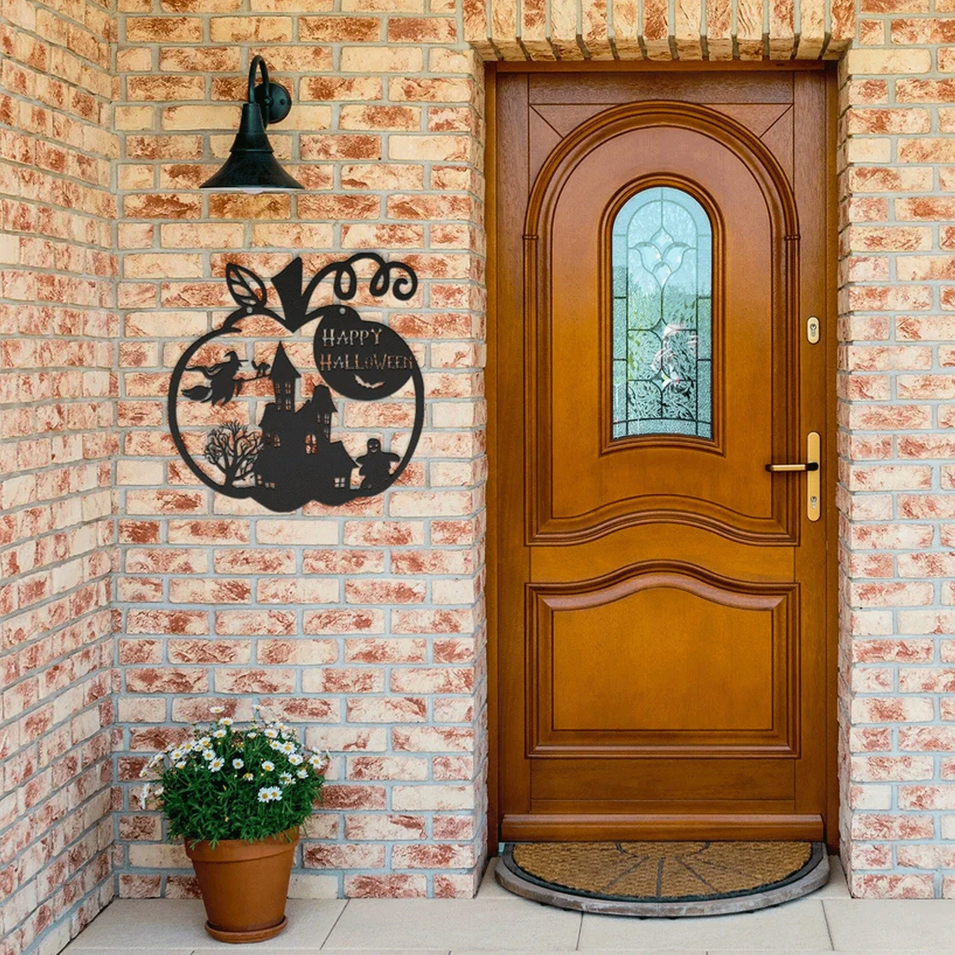 Custom Happy Halloween Metal Wall Art With Lights, Halloween Themed Decor , Fall Metal Door Sign, Spooky Halloween Wreath, Halloween Gift.1