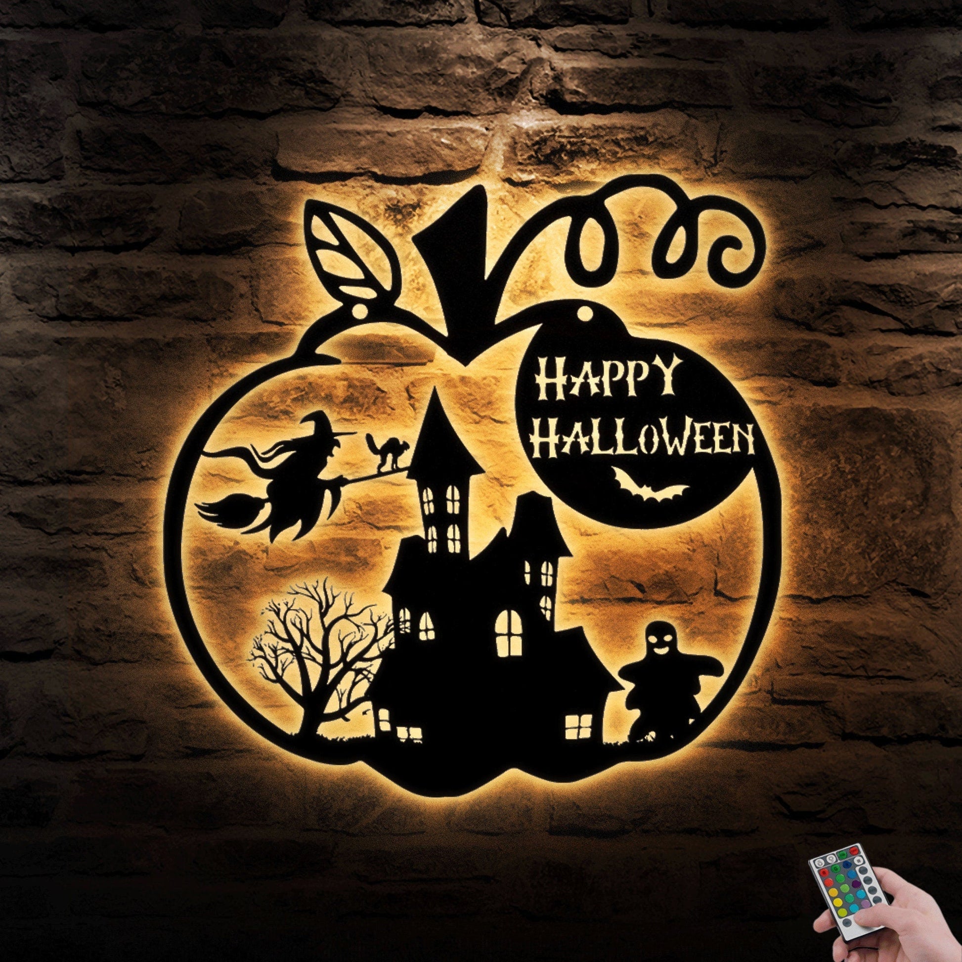Custom Happy Halloween Metal Wall Art With Lights, Halloween Themed Decor , Fall Metal Door Sign, Spooky Halloween Wreath, Halloween Gift.1