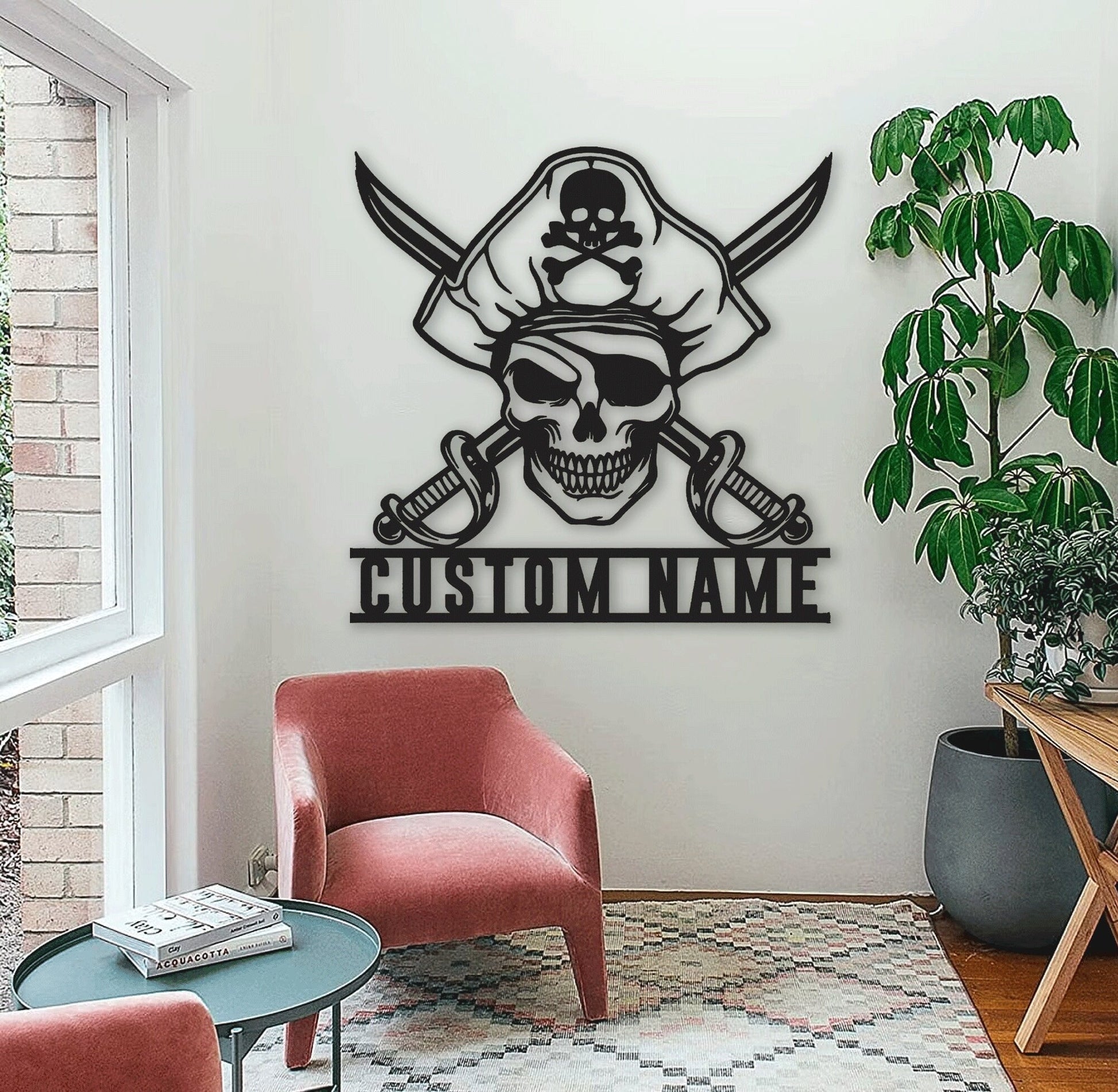 Personalized Pirate Skull Metal Sign With LED Light, Custom Name Sign Home Decor, Skull Sign Decoration For Room, Wall Hanging Laser Cut.1
