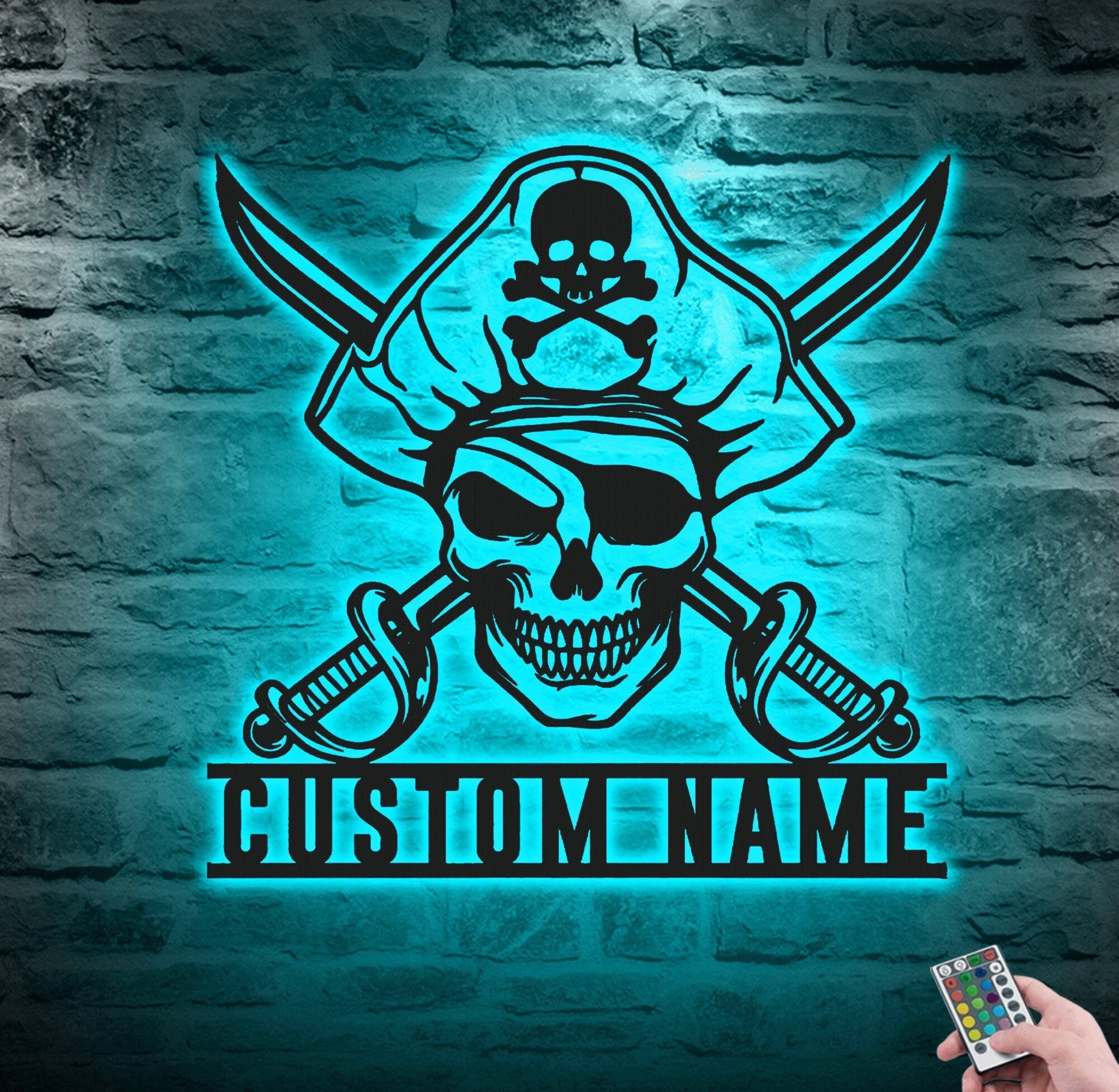 Personalized Pirate Skull Metal Sign With LED Light, Custom Name Sign Home Decor, Skull Sign Decoration For Room, Wall Hanging Laser Cut.1