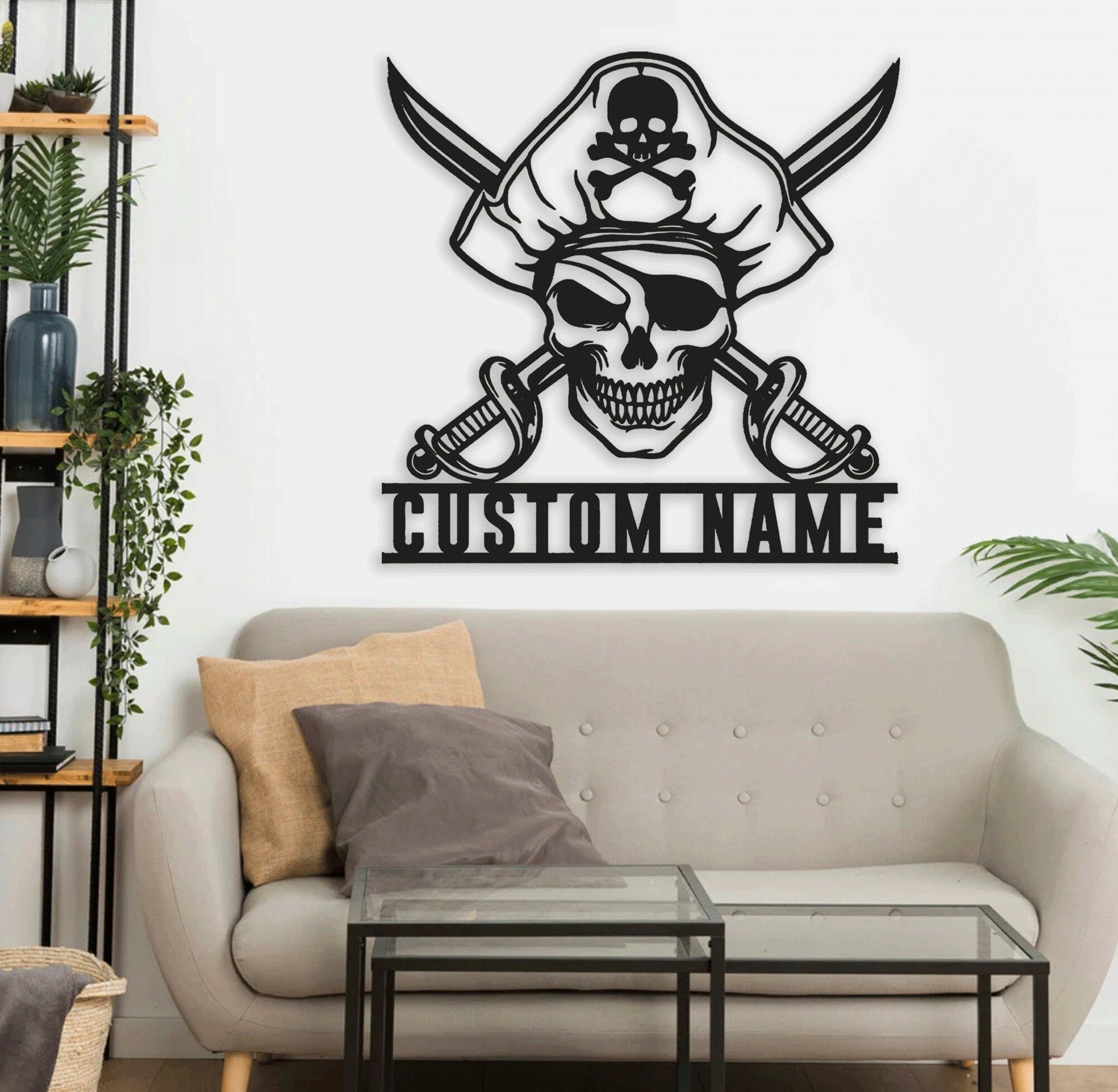 Personalized Pirate Skull Metal Sign With LED Light, Custom Name Sign Home Decor, Skull Sign Decoration For Room, Wall Hanging Laser Cut.1