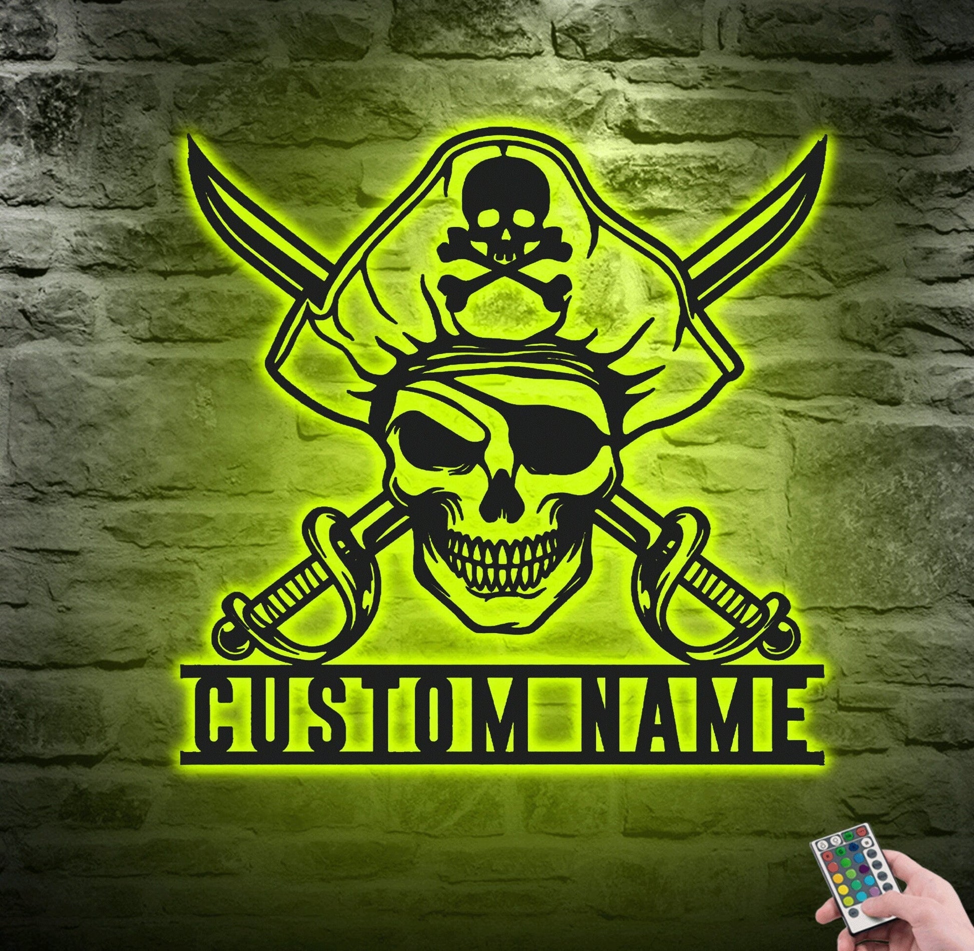 Personalized Pirate Skull Metal Sign With LED Light, Custom Name Sign Home Decor, Skull Sign Decoration For Room, Wall Hanging Laser Cut.1